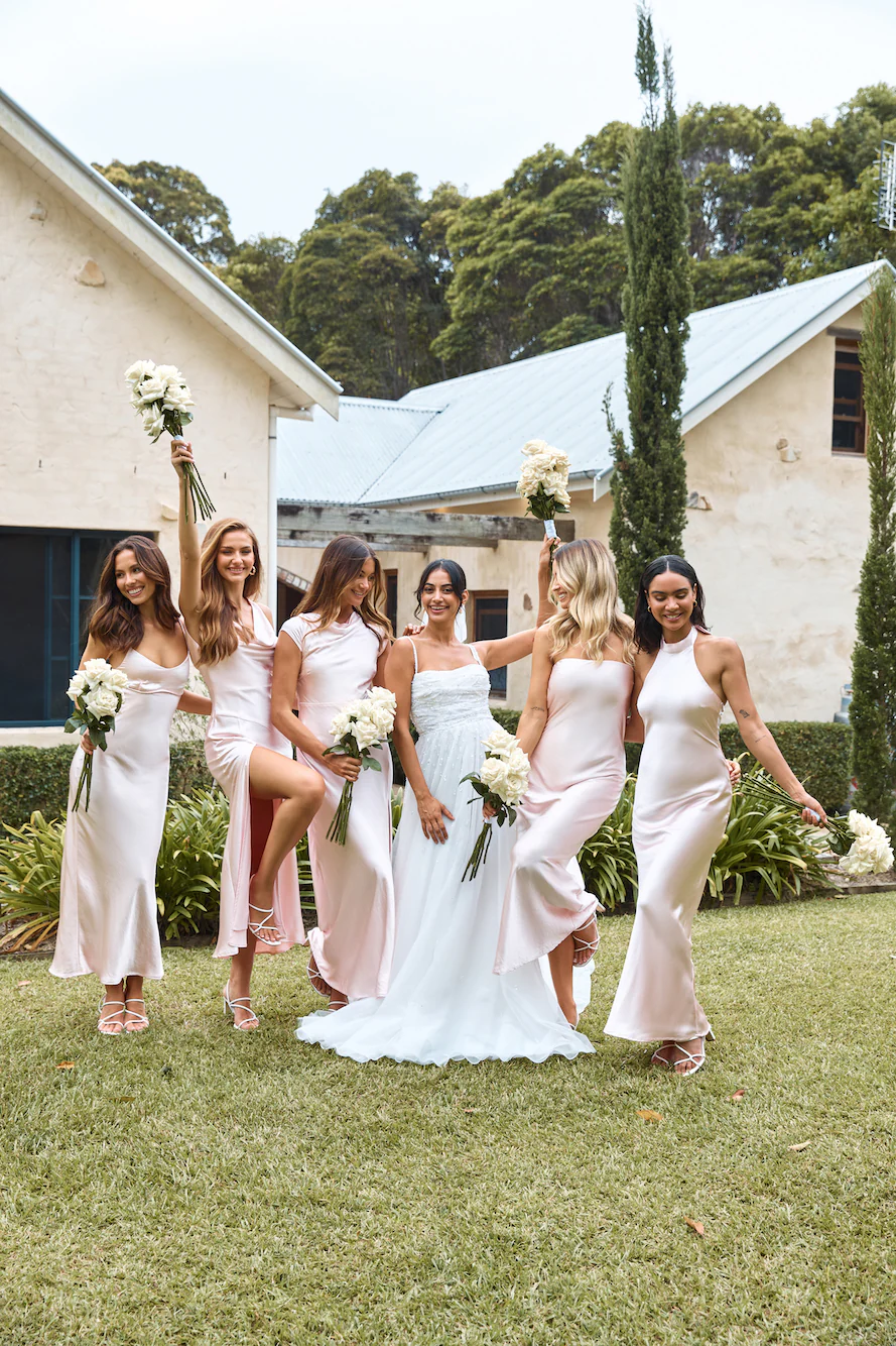 HELLO MOLLY The Felicity Strapless Satin Maxi Dress Pink