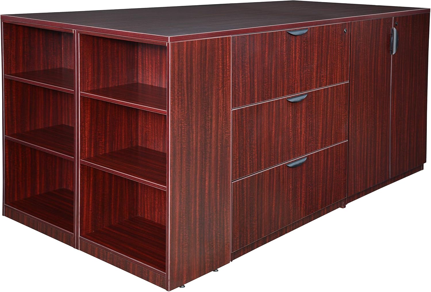 Regency Legacy Stand Up Lateral File/ 3 Storage Cabinet Quad with Bookcase End- Mahogany