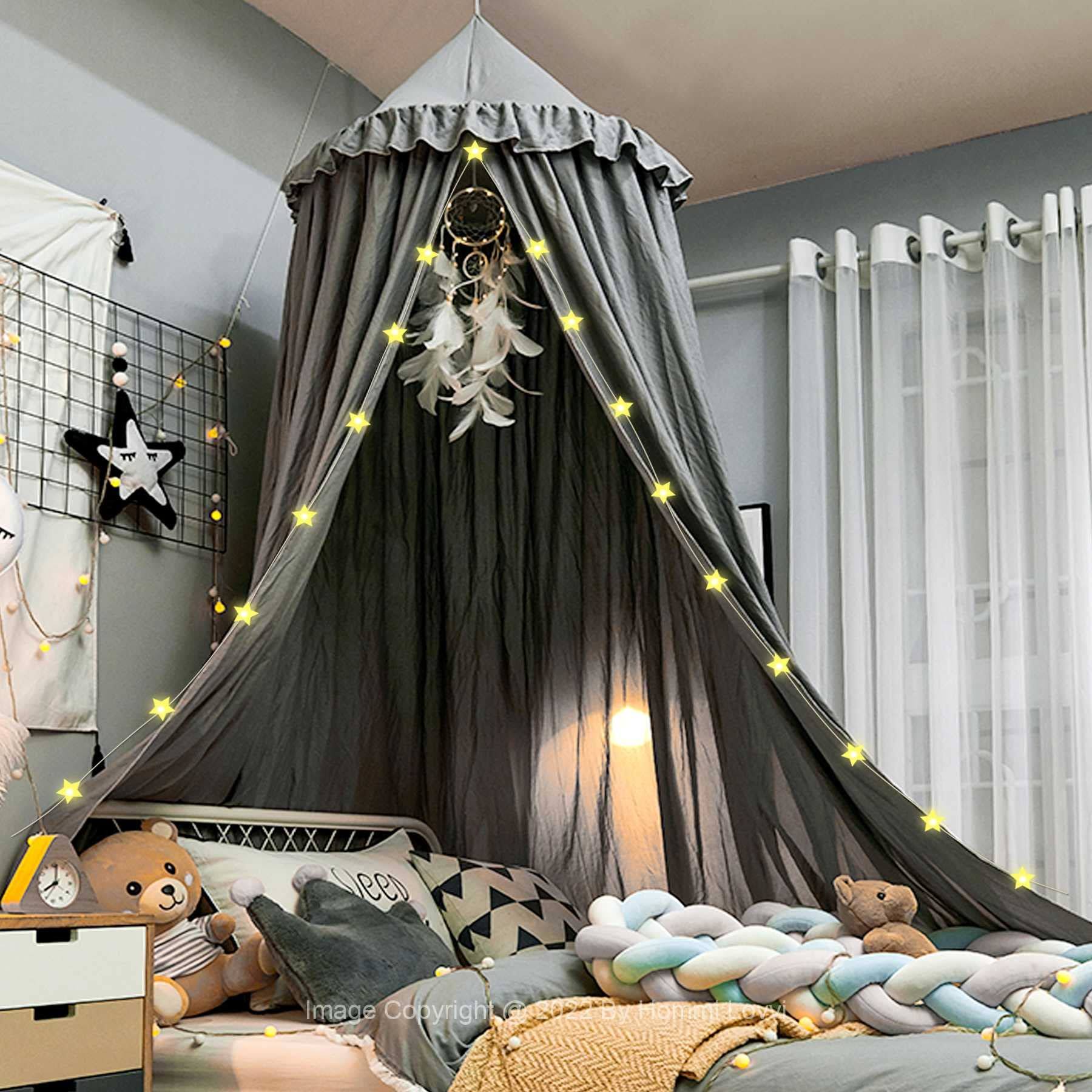 Hommi Lovvi Bed Canopy for Girls, Dreamy Frills Ceiling Hanging Princess Canopy Bedroom Decoration Soft Canopy Net Reading Nook, Extra Large Full