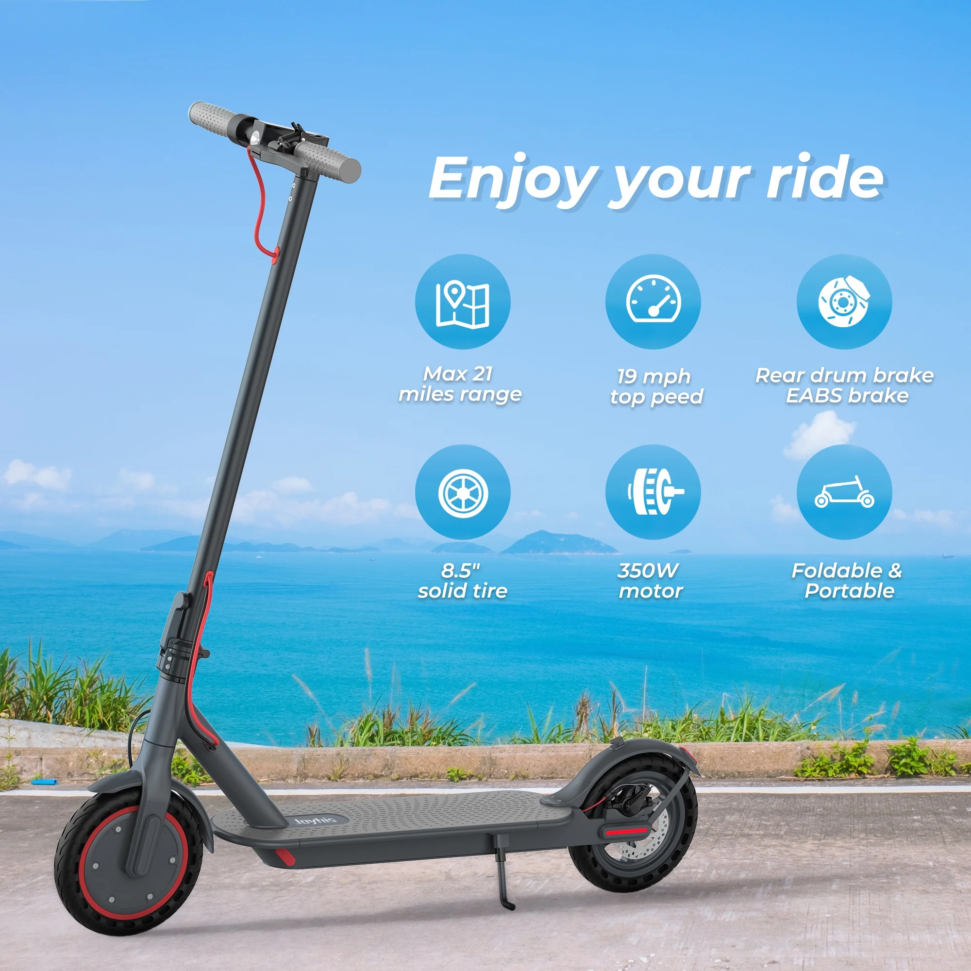 J078 Electric Scooter for Men and Women 8.5" Solid Tire 19mph Power by 350W Motor Max 21 mile Range Folding Commuting E Scooter - Image 9