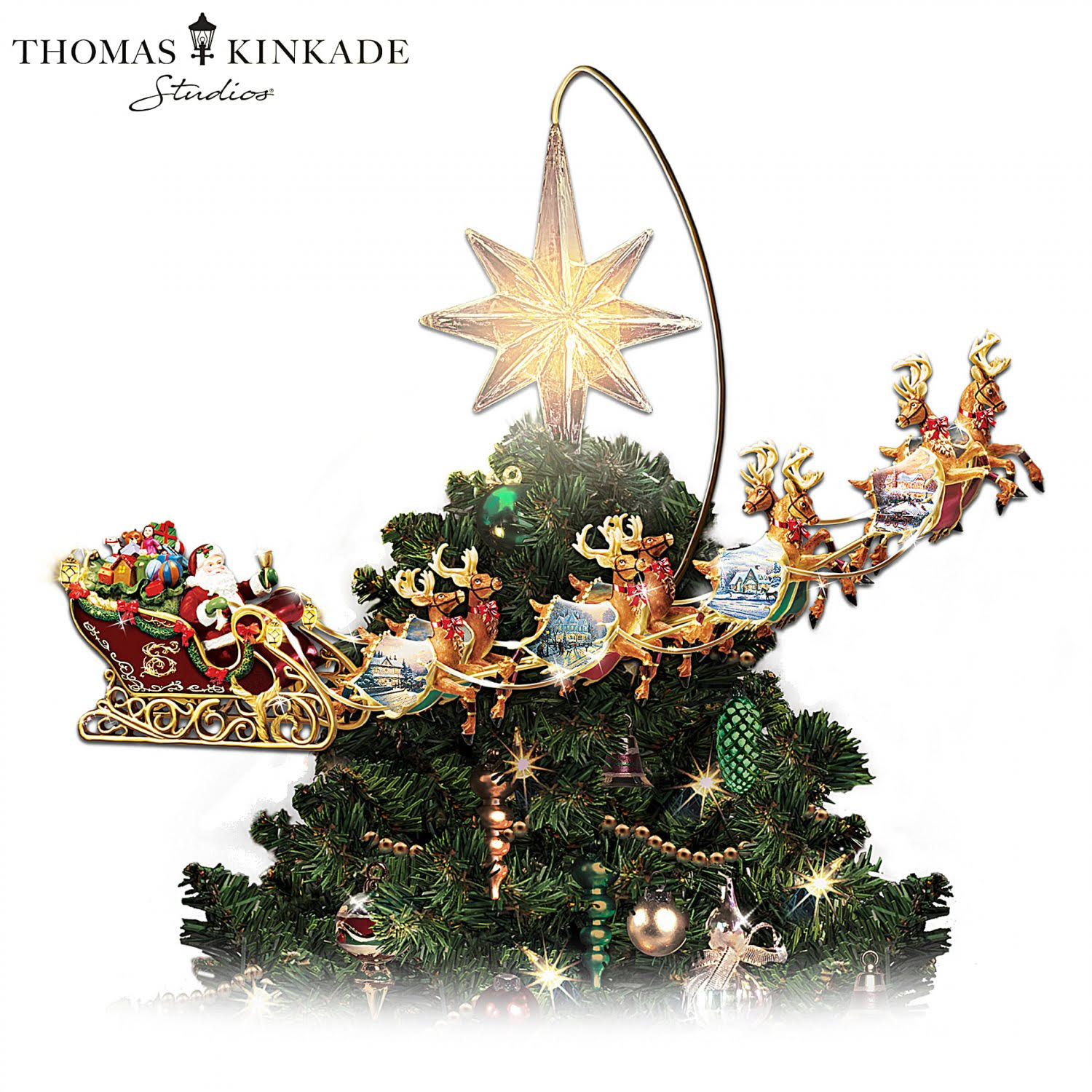 Thomas Kinkade Holidays in Motion Rotating Illuminated Tree Topper: Animated Christmas Decor by The Bradford Editions