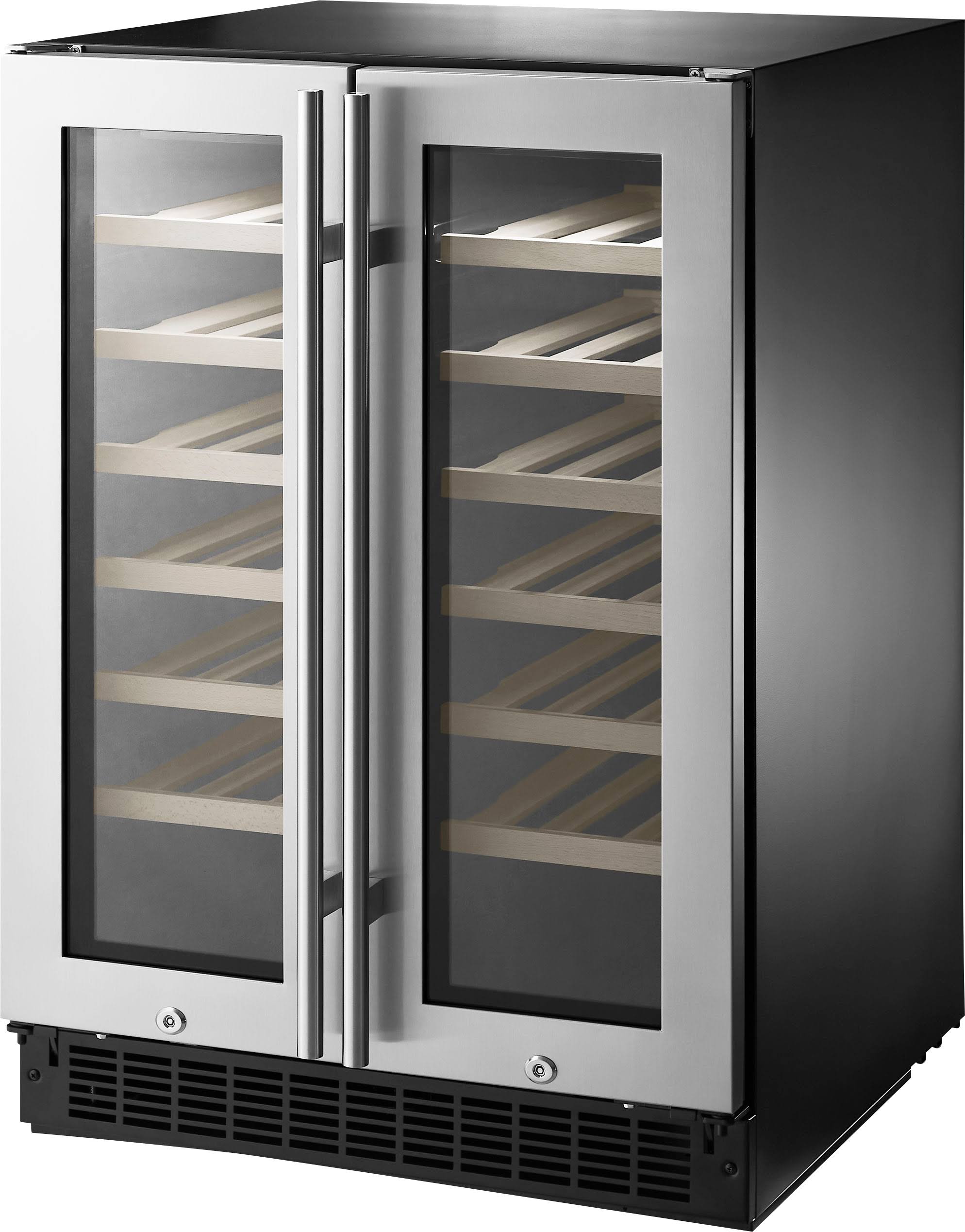 Insignia - 42-Bottle or 128-Can Dual Zone Wine and Beverage Cooler with Glass Doors - Stainless Steel
