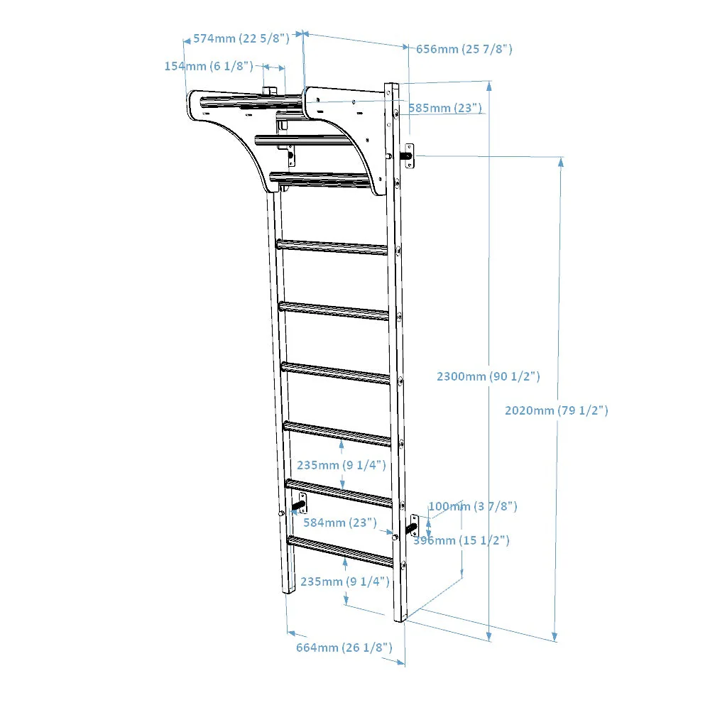 Benchk 211 Black Wall Bars with Adjustable Beech Wood Pull - up Bar