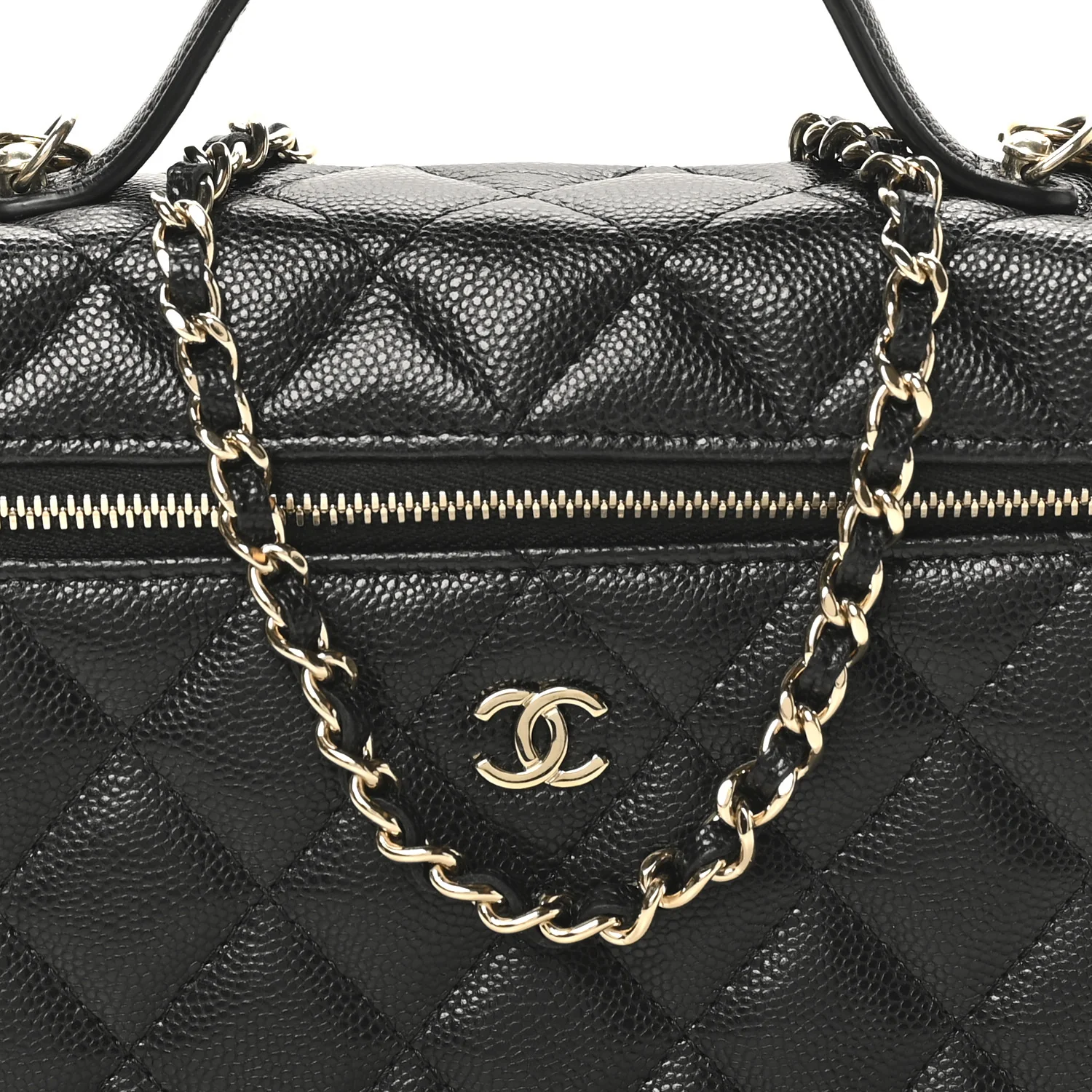 Caviar Quilted Top Handle Slim Vanity With Chain Black
