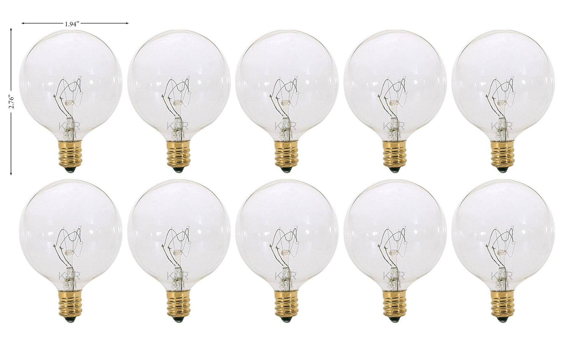 Kor (Pack of 10) G16.5 Clear FinshDecorative (E12) Candelabra Base Globe Shape Incandescent 120V G16 1/2 Light Bulbs (25)