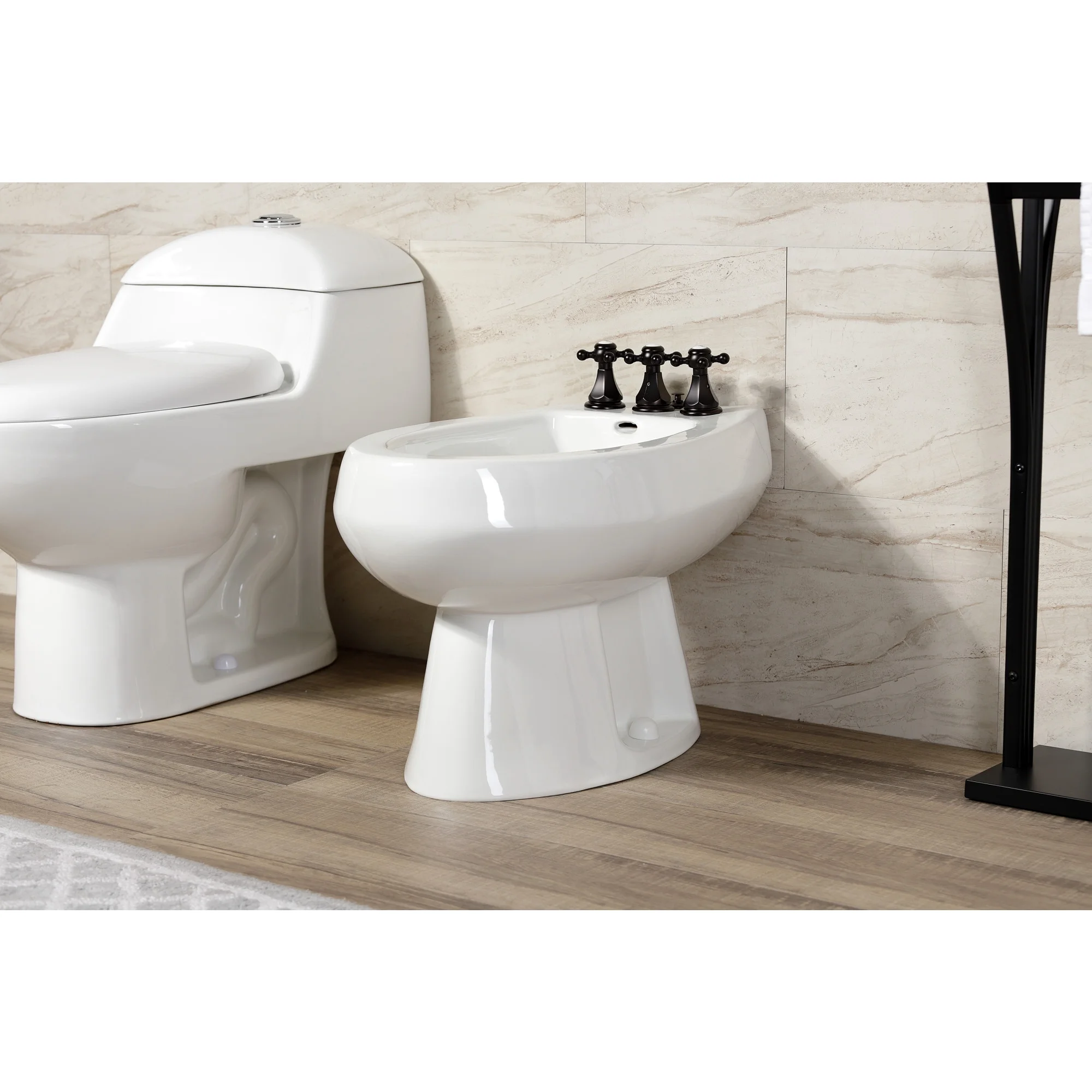 Kingston Brass KB320BX Metropolitan Three-Handle Bidet Faucet with Brass Pop-Up, Matte Black