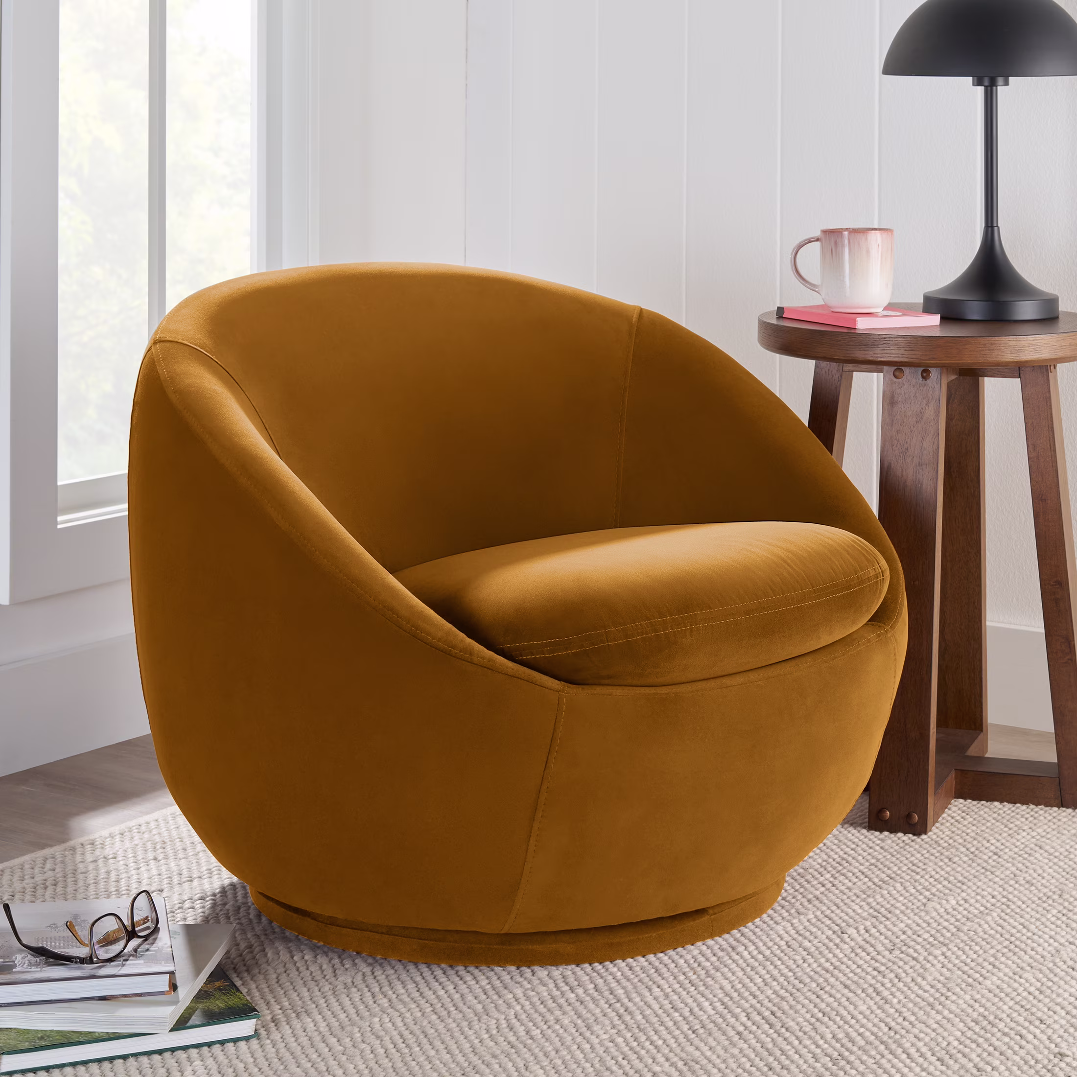 Better Homes & Gardens Mira Swivel Accent Chair, Cream Shearling