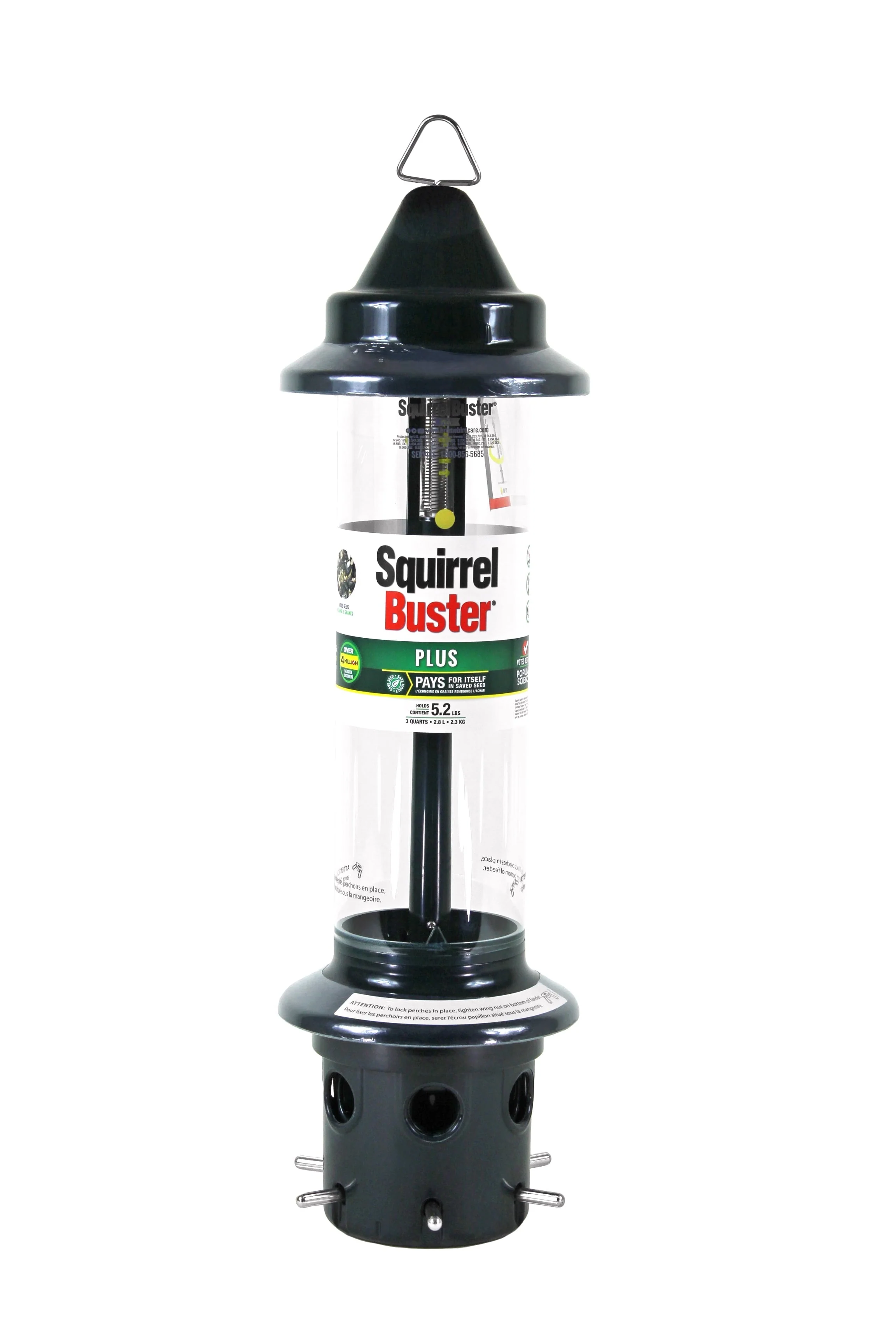 Brome Squirrel Buster Plus Bird Feeder with Cardinal Perch Ring, Squirrel Proof