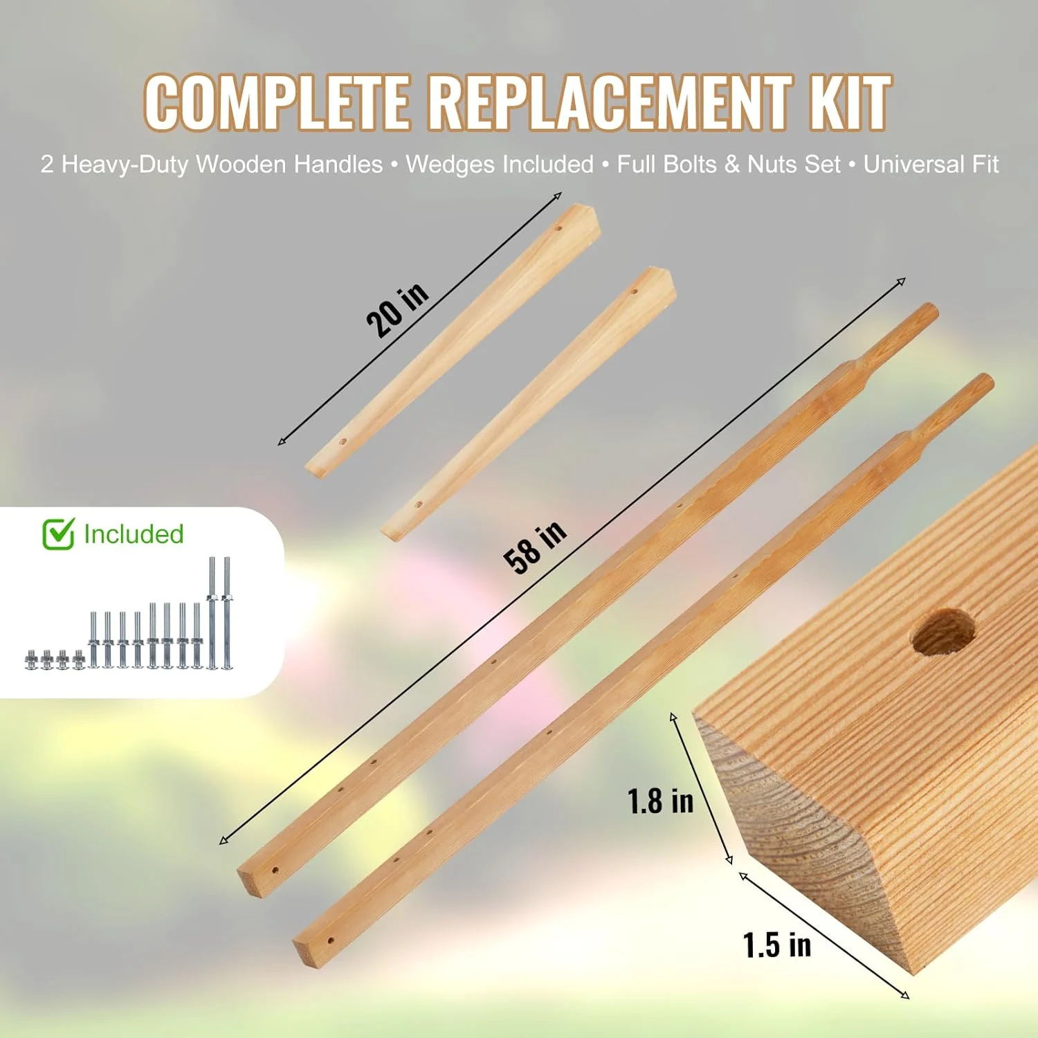 Wheelbarrow Replacement Handle Kit - 2 Pre - Drilled Heavy - Duty FSC Eco - Wood Handles, Universal Fit + Bolts, Nuts & Wedges (Plant a Tree)