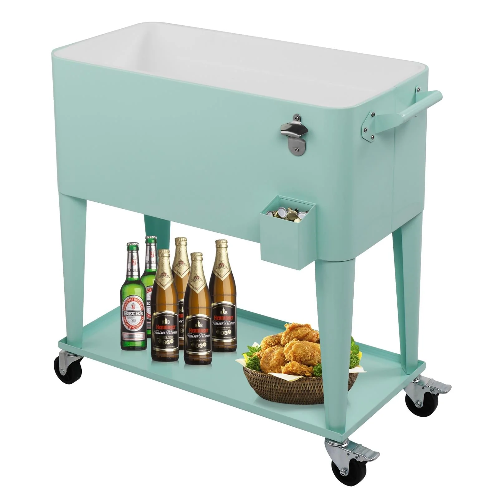 SalonMore Rolling Cooler 80QT Frozen Warm Function with Shelf Green Image 5