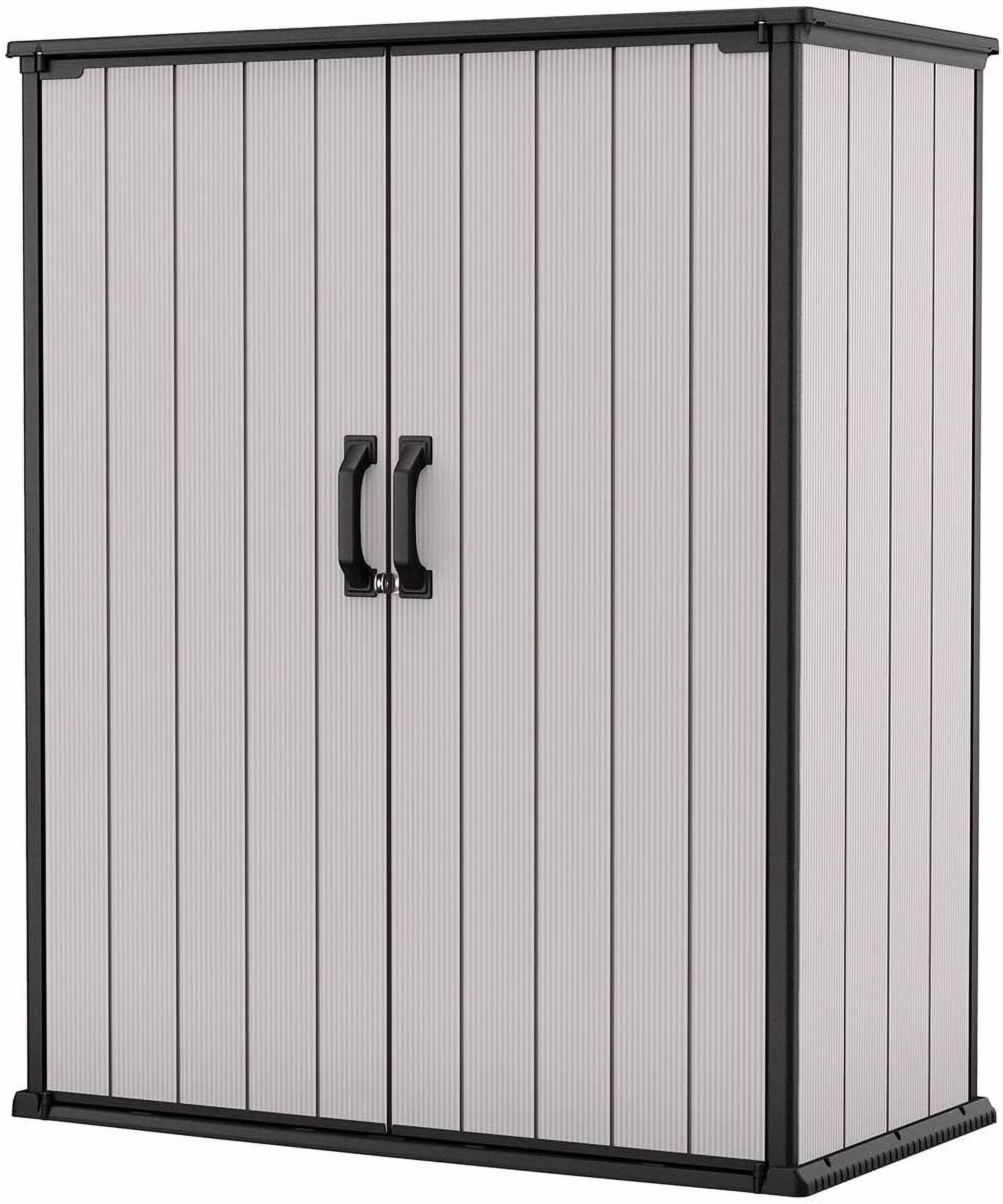 Premier Tall Vertical Durable Resin Outdoor Storage Shed With Floor and Locking Double Doors, Grey(62. 05 cubic foot)