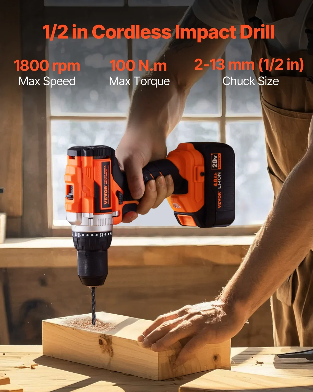 VEVOR Tool Combo Kit, 20V Max Cordless 2-Tool Combo Kit, with 1/2 in Impact Drill, 1/4 in Impact Driver, Compact Cordless Power Tool Combo Kit with 4.0 Ah Batteries