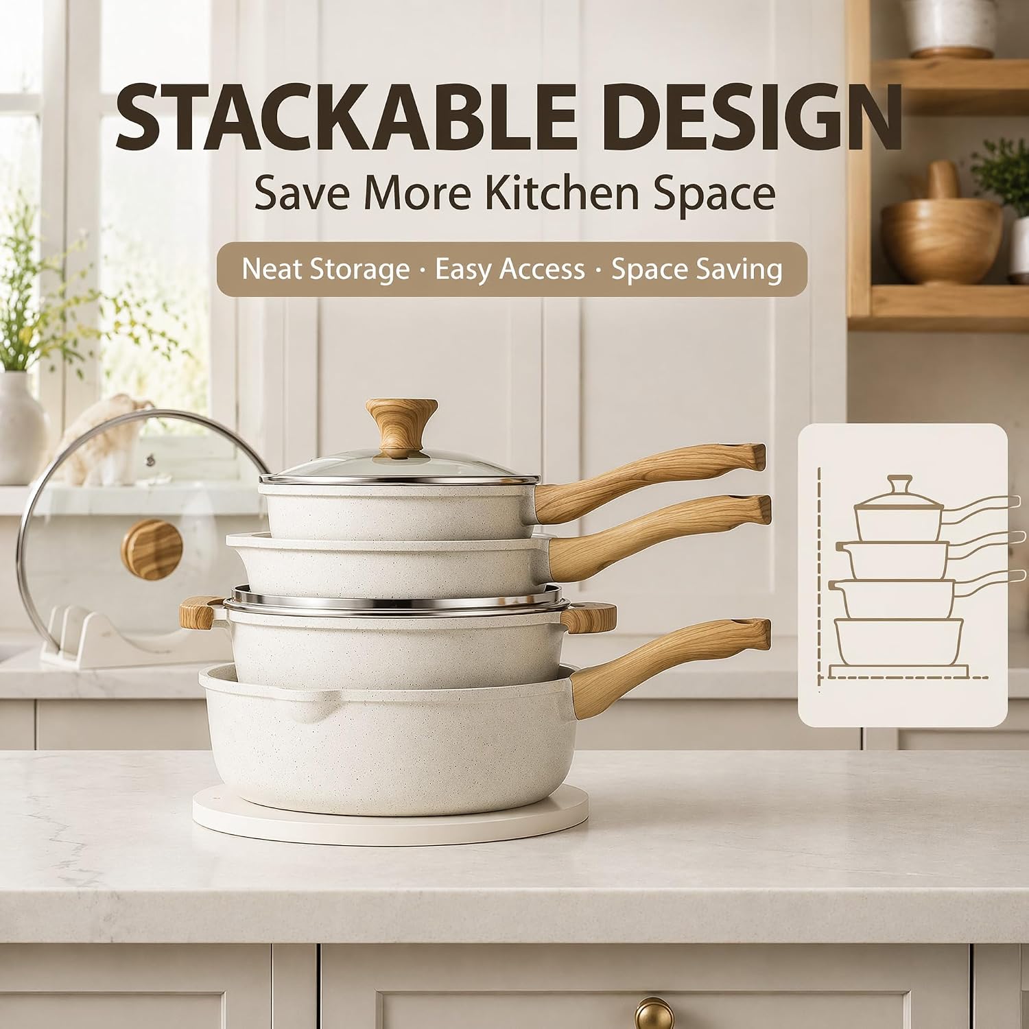 SENSARTE Nonstick Ceramic Cookware Set, 13-Pcs Non-toxic Pots and Pans Set