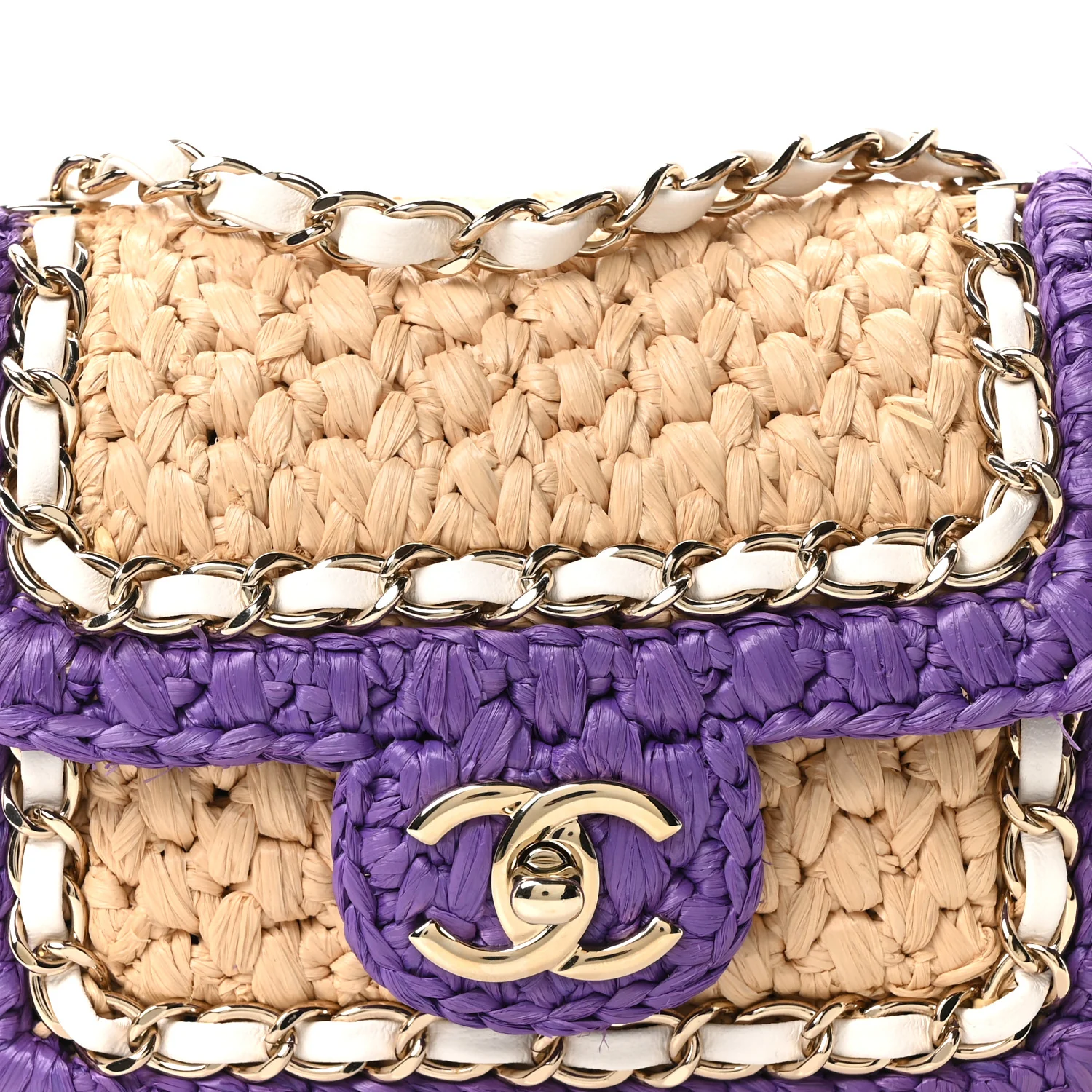 Raffia Chain Venice Beach Mini Flap Bag Beige Purple