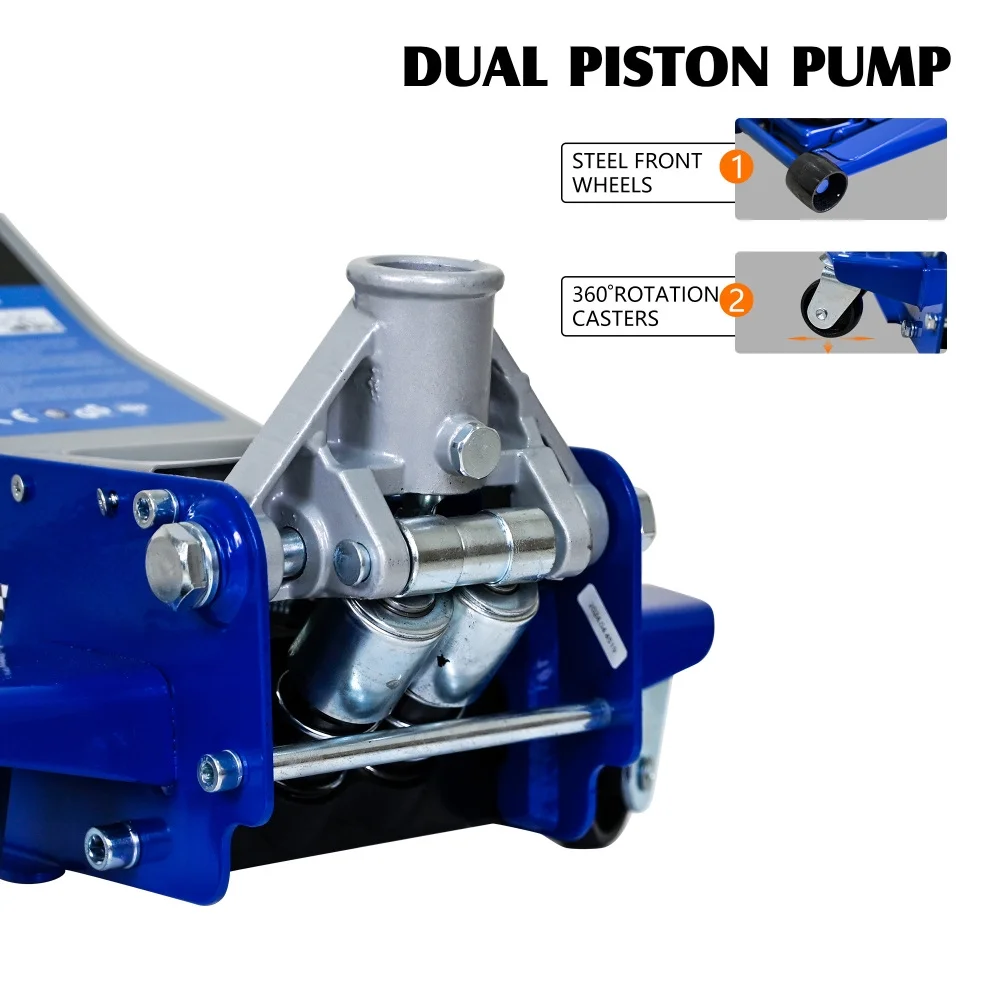 Low-Position Steel Vehicle Floor-mounted Hydraulic Jack with Dual-piston Quick-lift Pump, 3-Ton(6,600 lb.) Capacity. - Image 4