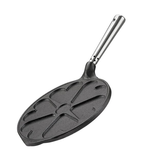 Professional hjerteformet lappepanne med stål håndtak 23 cm støpejern