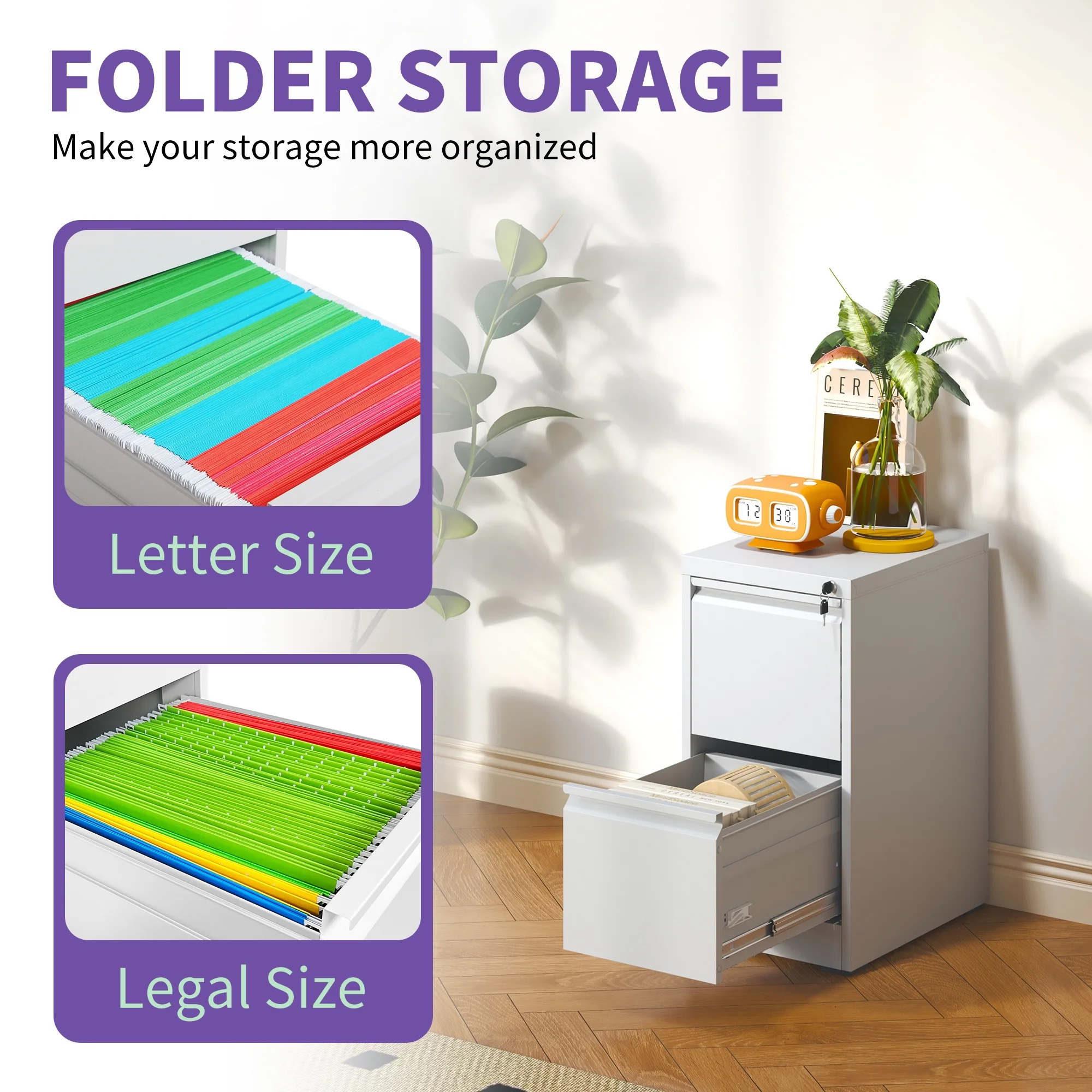 Daatumm 2-Drawer Vertical File Cabinet with Lock, Steel Metal Office  Home Storage for A4/Letter/Legal Size Documents(2 Drawers-1/White)