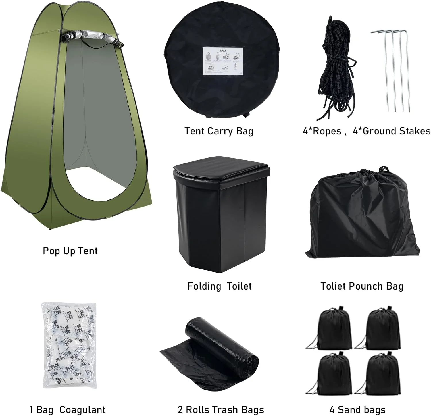 Portable Camping Toilet Kit for Adults, X Large Pop-Up Privacy Tent with Folding Toilet and Outdoor Shower Facilities(Green) - Image 7