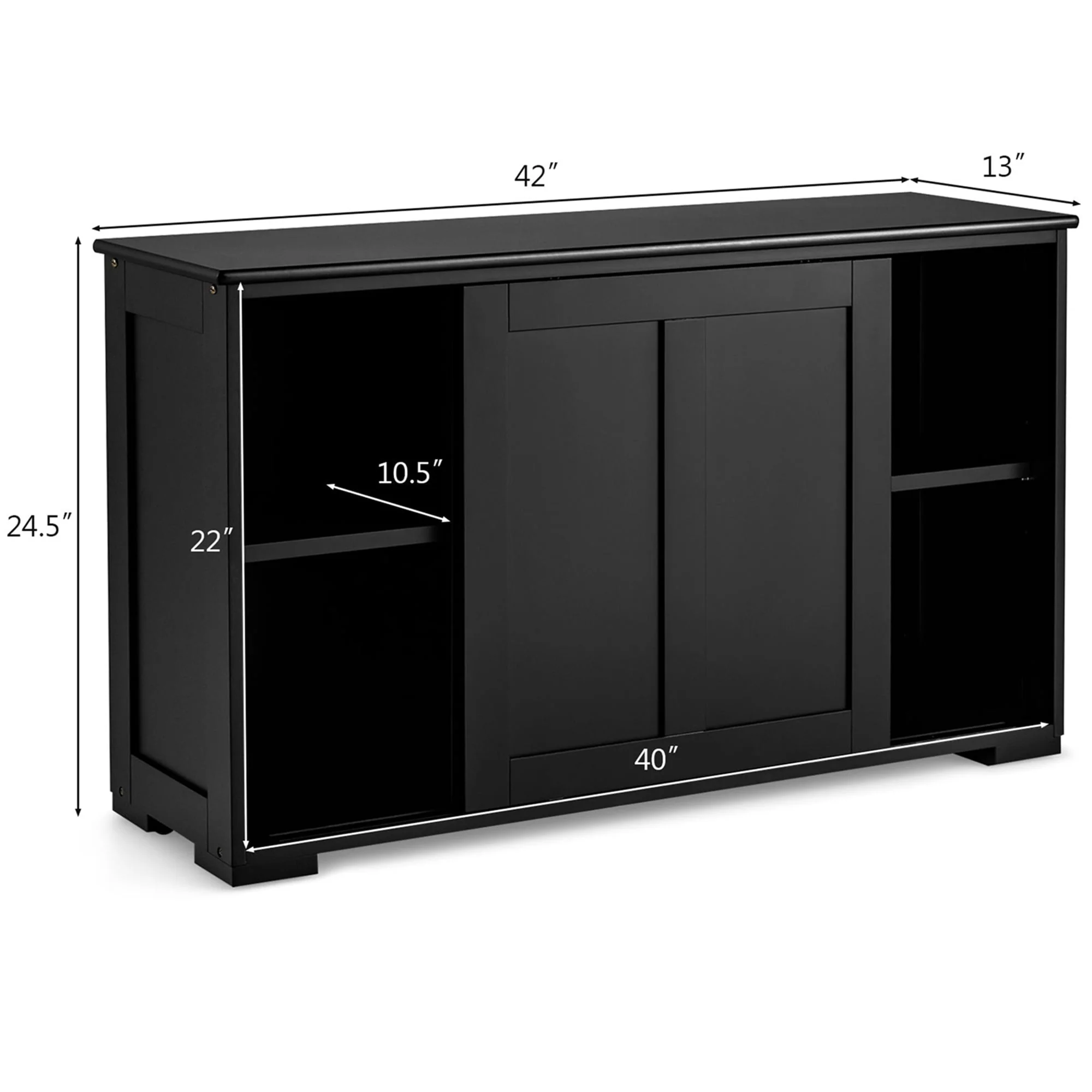 Costway Kitchen Storage Cabinet Sideboard Buffet Cupboard Wood Sliding Door Pantry Black