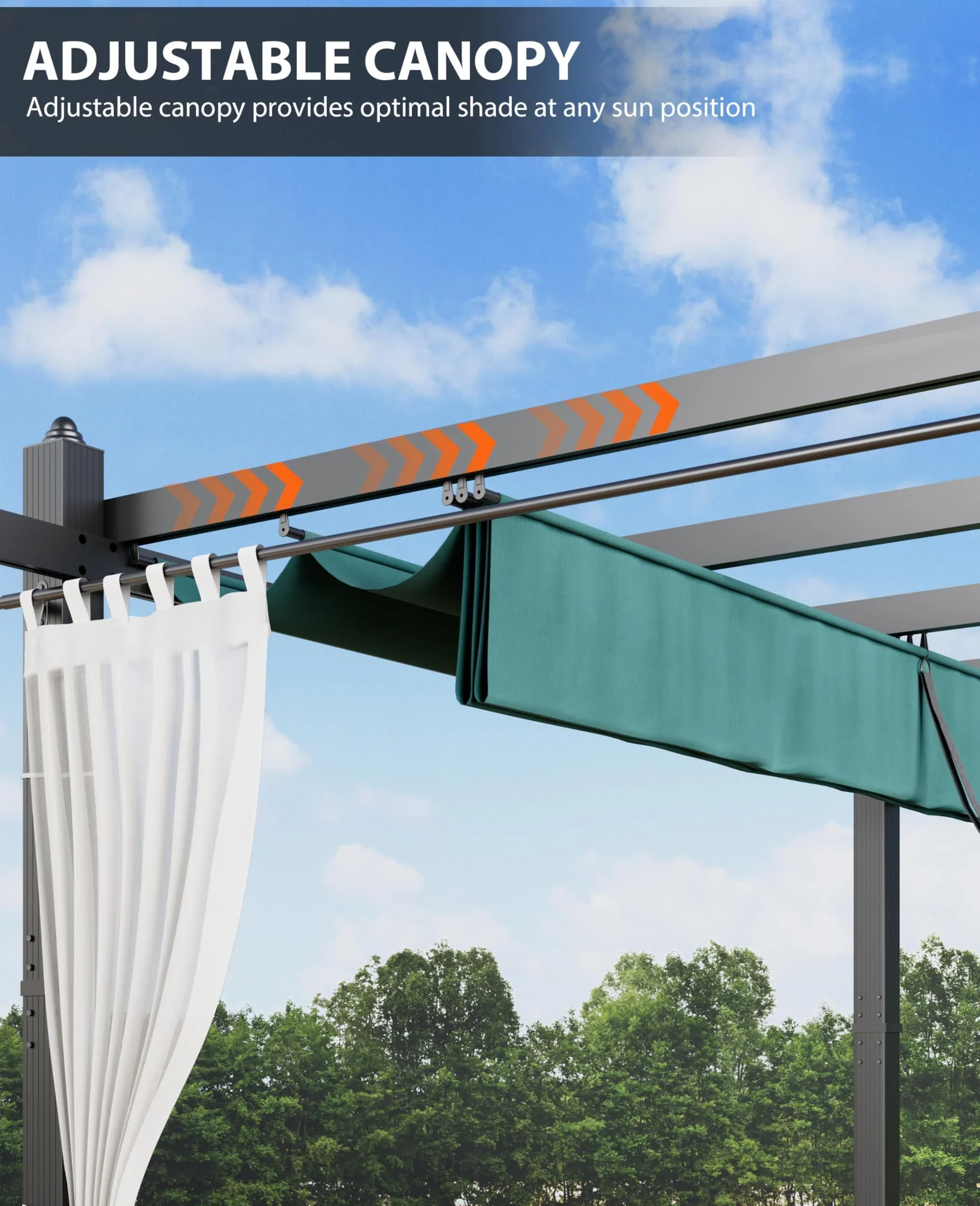 Luku 10x13 Ft Outdoor Retractable Pergola with Canopy and Side Mesh Screen, Upgraded Gray Post Aluminum Pergola for Deck, Backyard Garden, Porch, Grape Trellis