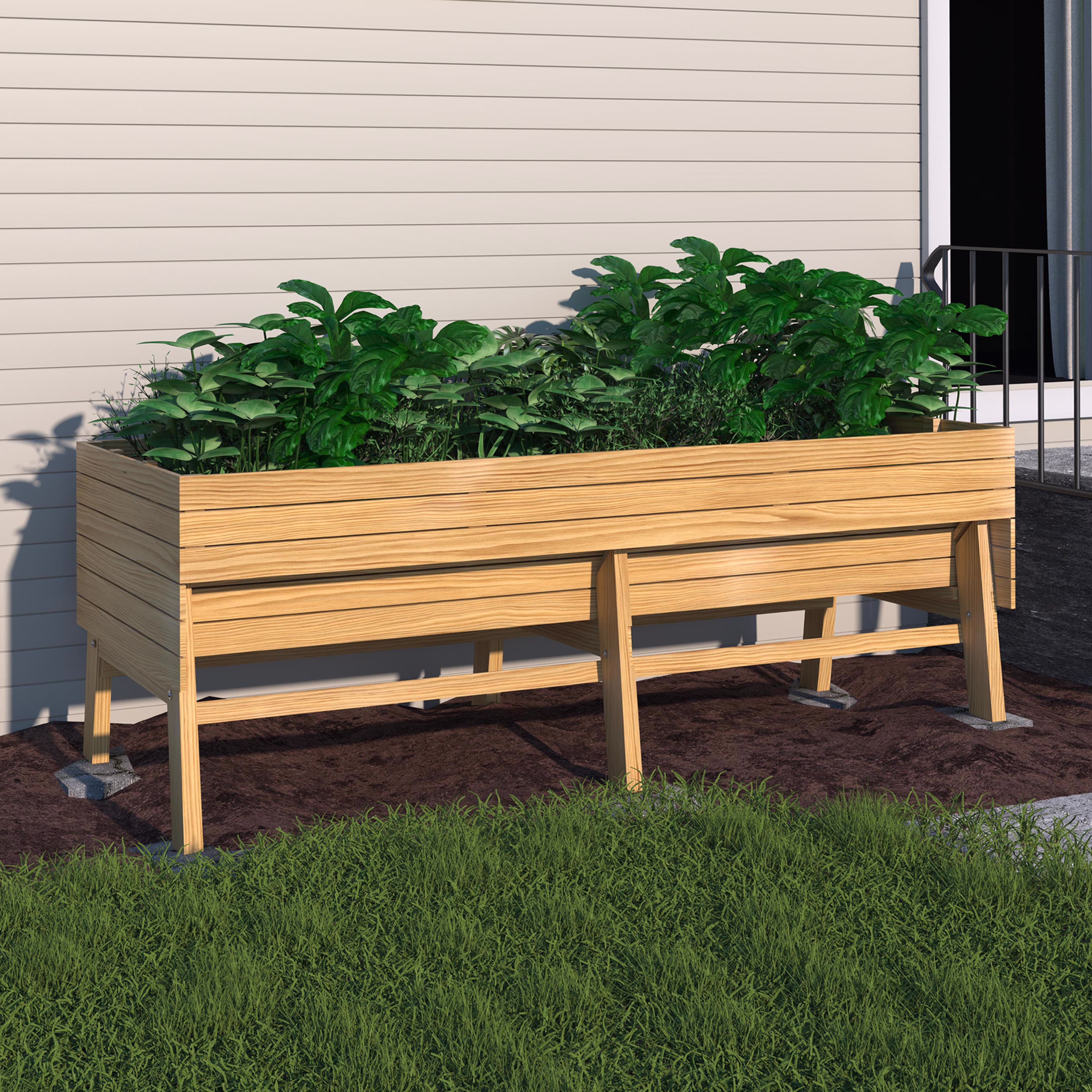 VEIKOUS 71 Raised Garden Bed, Outdoor Cedar Wood Elevated Planter Box w/ 6 Legs, Natural