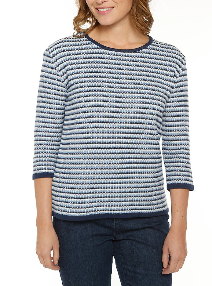 Pull femme tricolore rayé bleu
