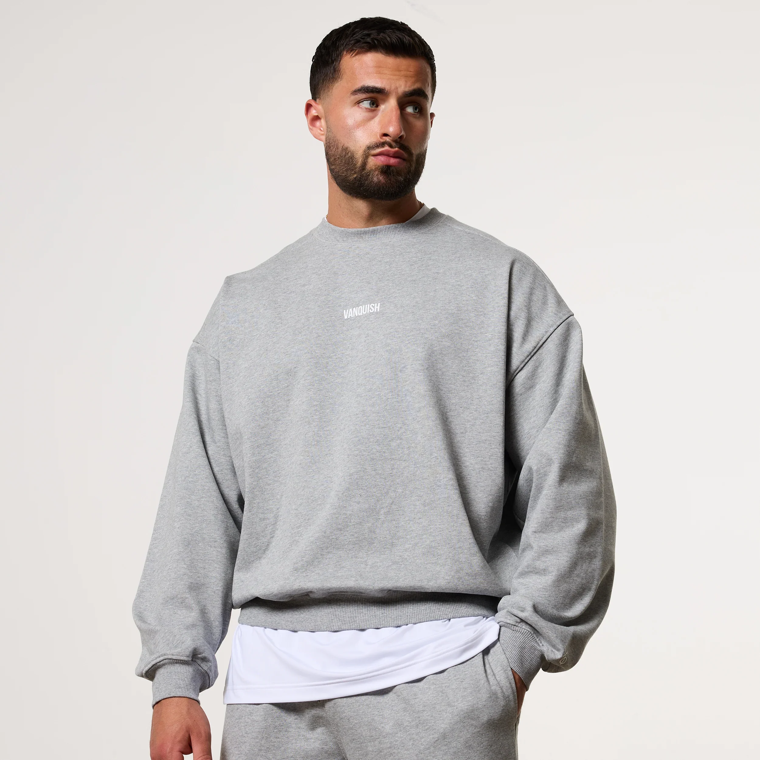Vanquish Essential V2 Grey Melange Oversized Boxy Sweatshirt