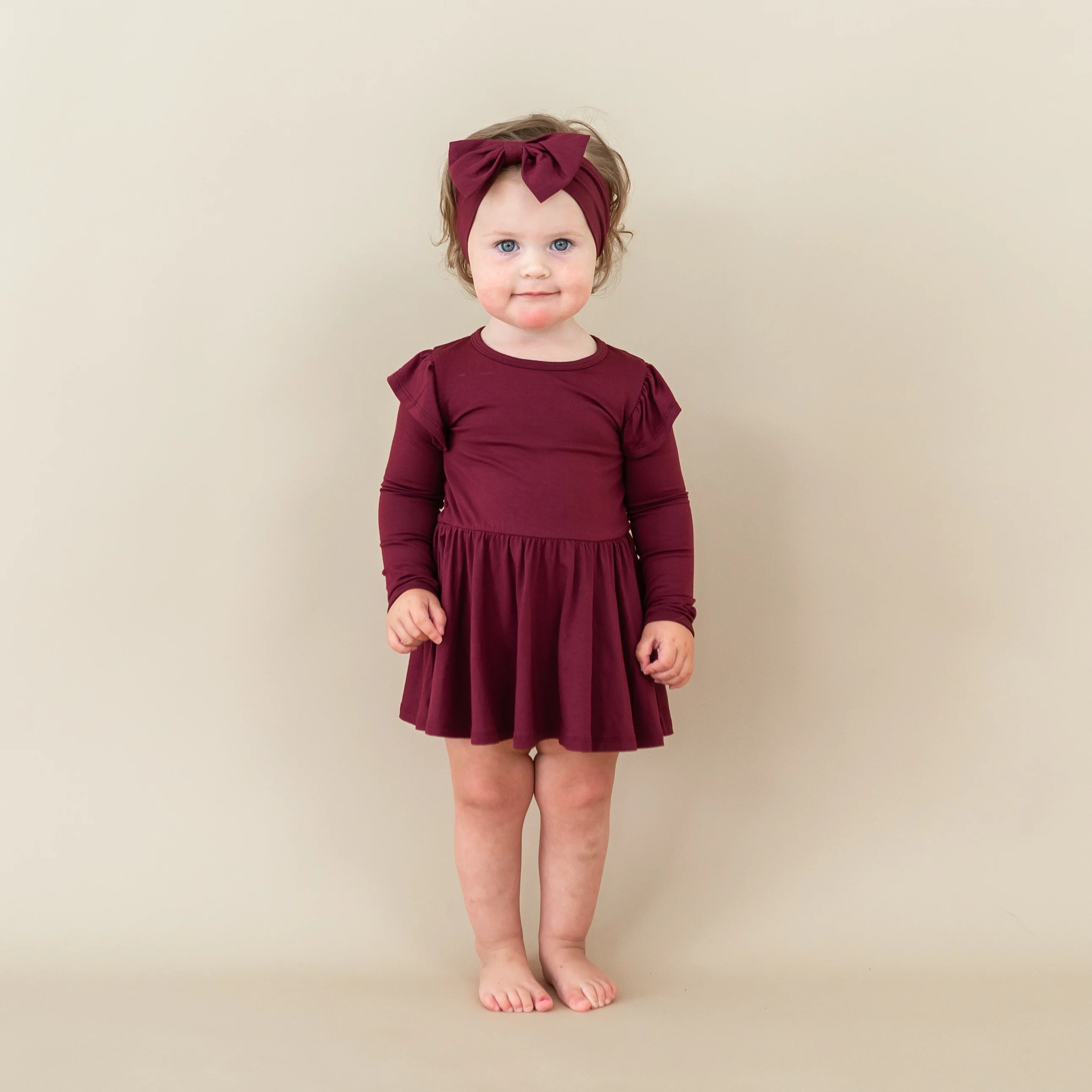 Long Sleeve Twirl Bodysuit Dress in Burgundy