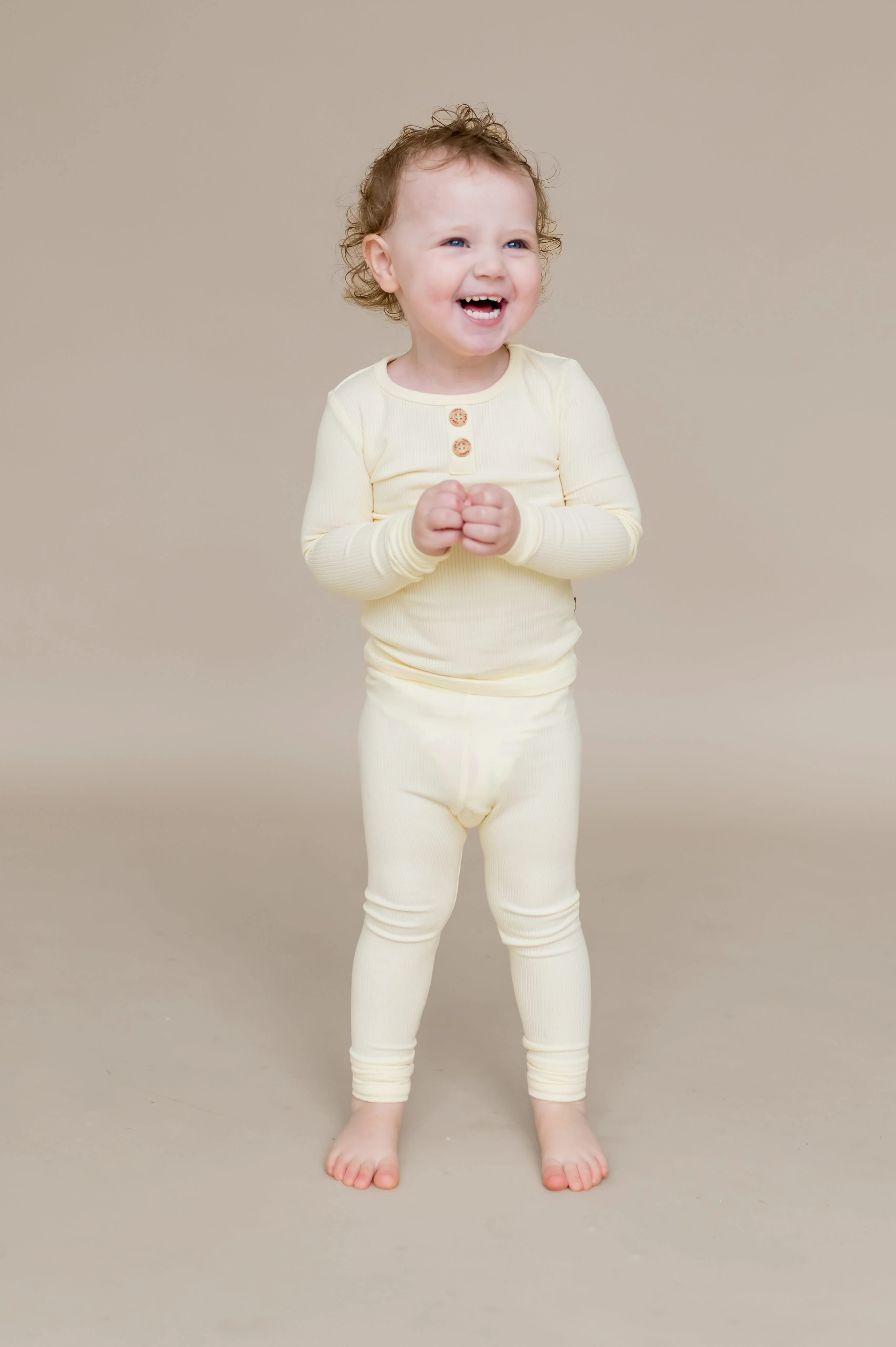 Ribbed Henley Set in Chamomile