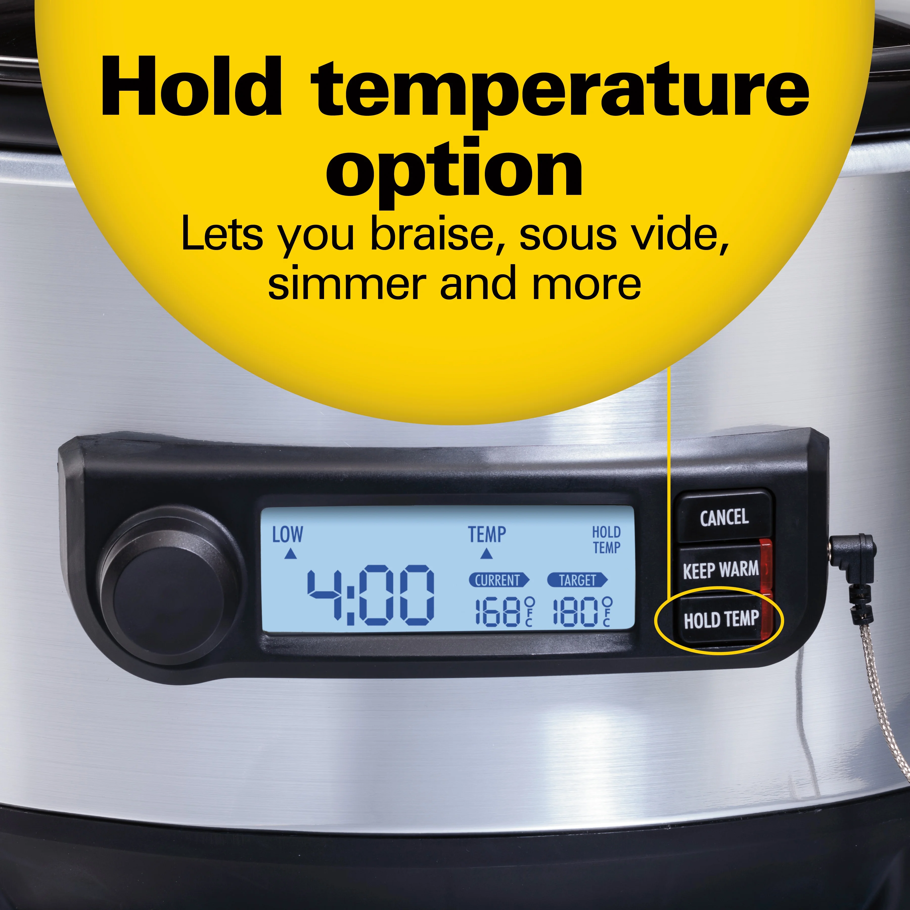 Hamilton Beach 6 Qt Programmable Slow Cooker with Temperature Probe, Stoneware Crock with Removable Pot, Stainless Steel