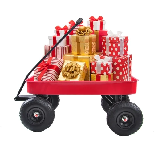 CLEARANCE! Outdoor Sport Red Wagon All Terrain Pulling w/Removable Wooden Side Panels Air Tires Big Foot Panel Wagon 330 lbs. Weight Capacity Sturdy All Steel Wagon Bed Kids' Pull-Along Wagons (Red)(176 lbs/Red) - Image 5