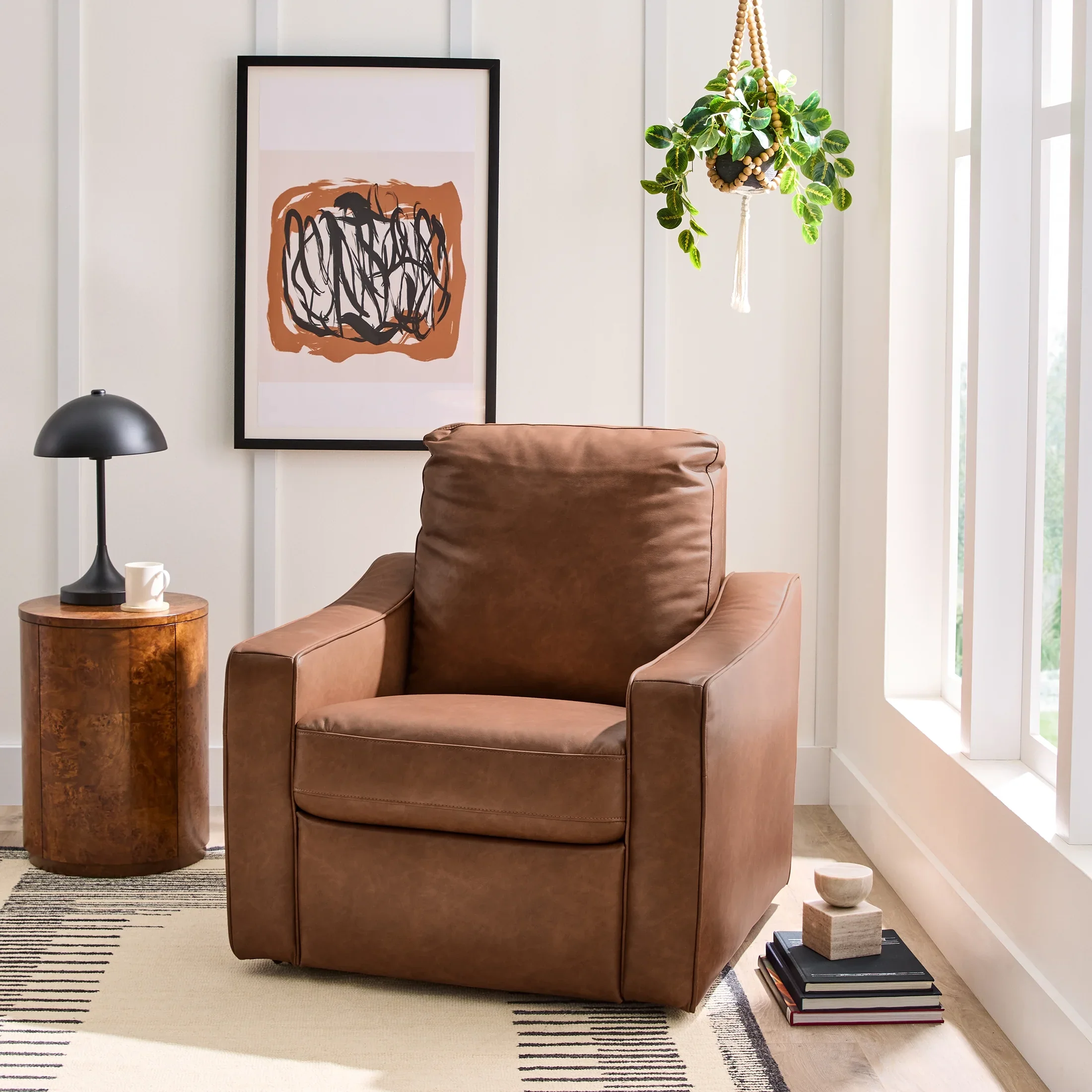 Better Homes & Gardens Allen Push-Button Power Recliner Chair, Cocoa Faux Leather