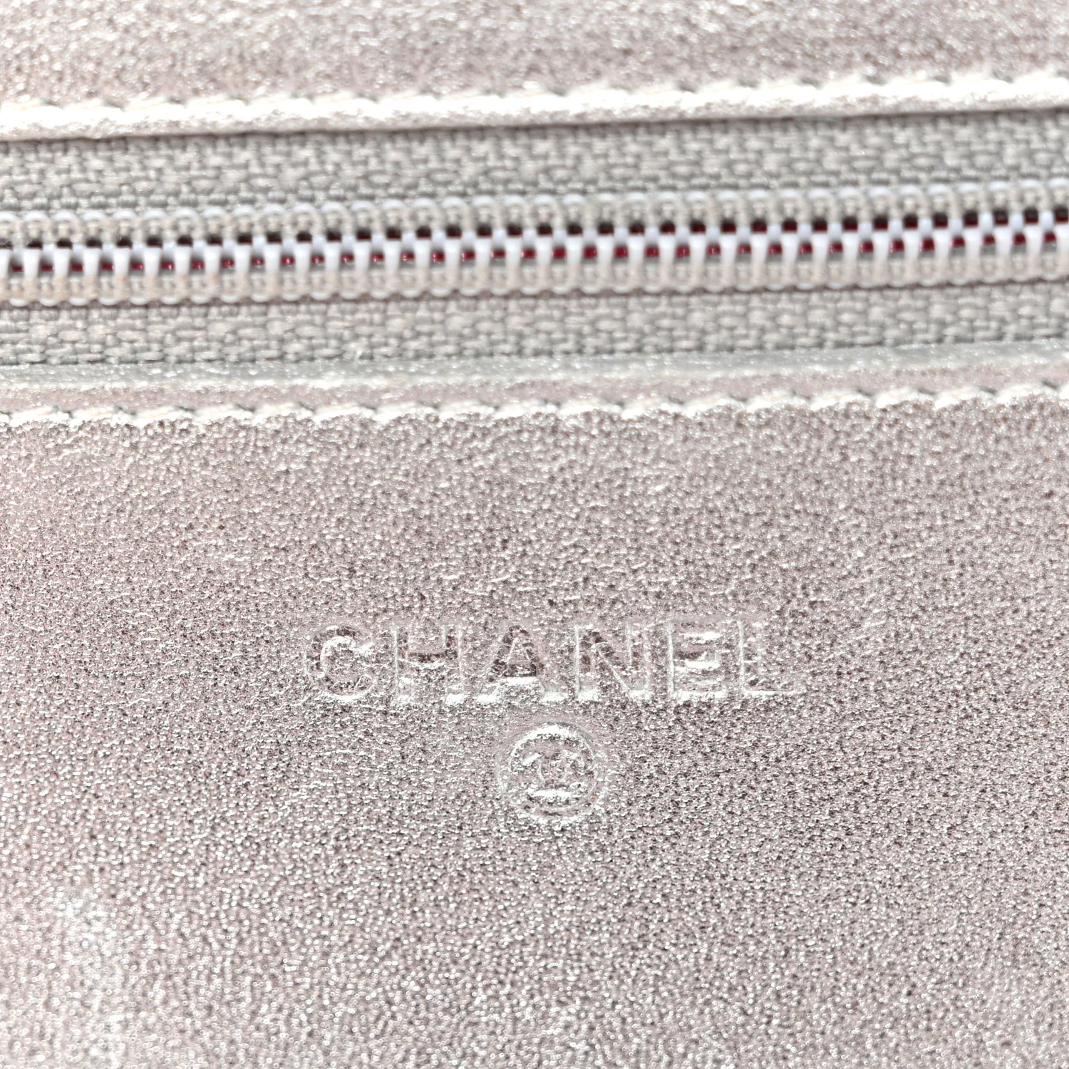 Metallic Lambskin Quilted Wallet On Chain WOC Silver
