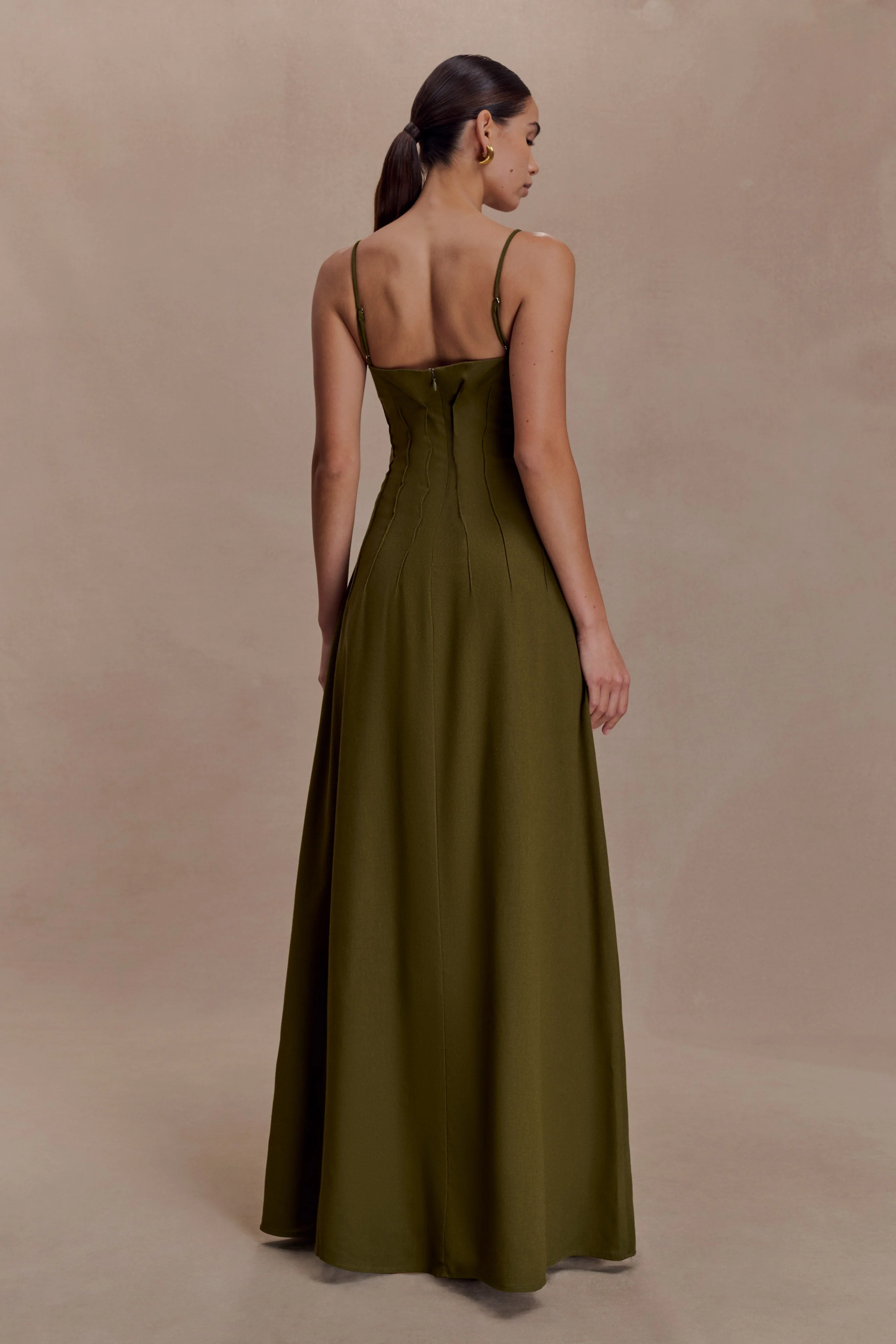 Sofie Pintuck Linen Maxi Dress - Khaki