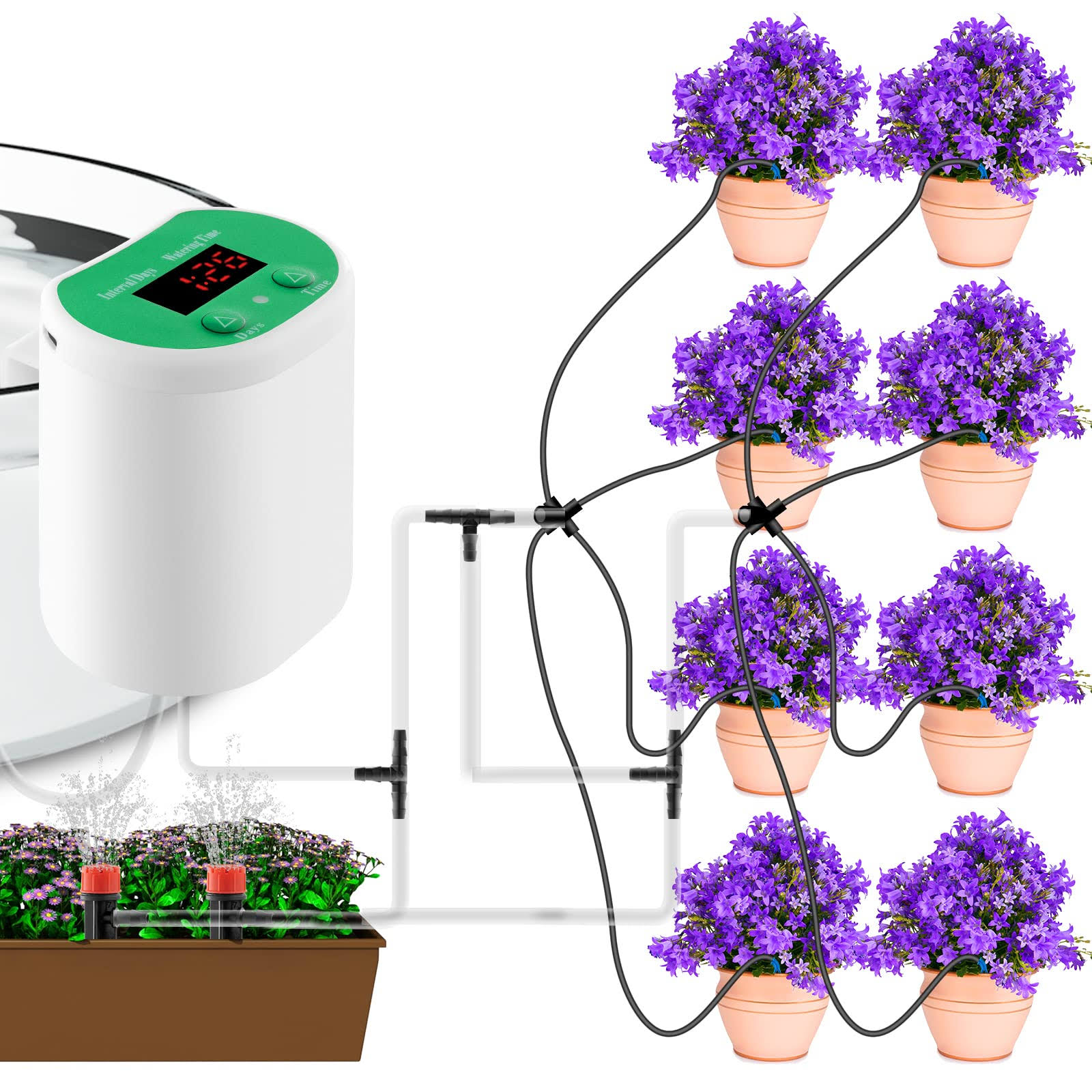 GURITHE Automatic Watering System for Potted Plants Watering Devices Automatic Plant Waterer System with 8 Irrigation Drippers and 2 Sprinkler Chargeable