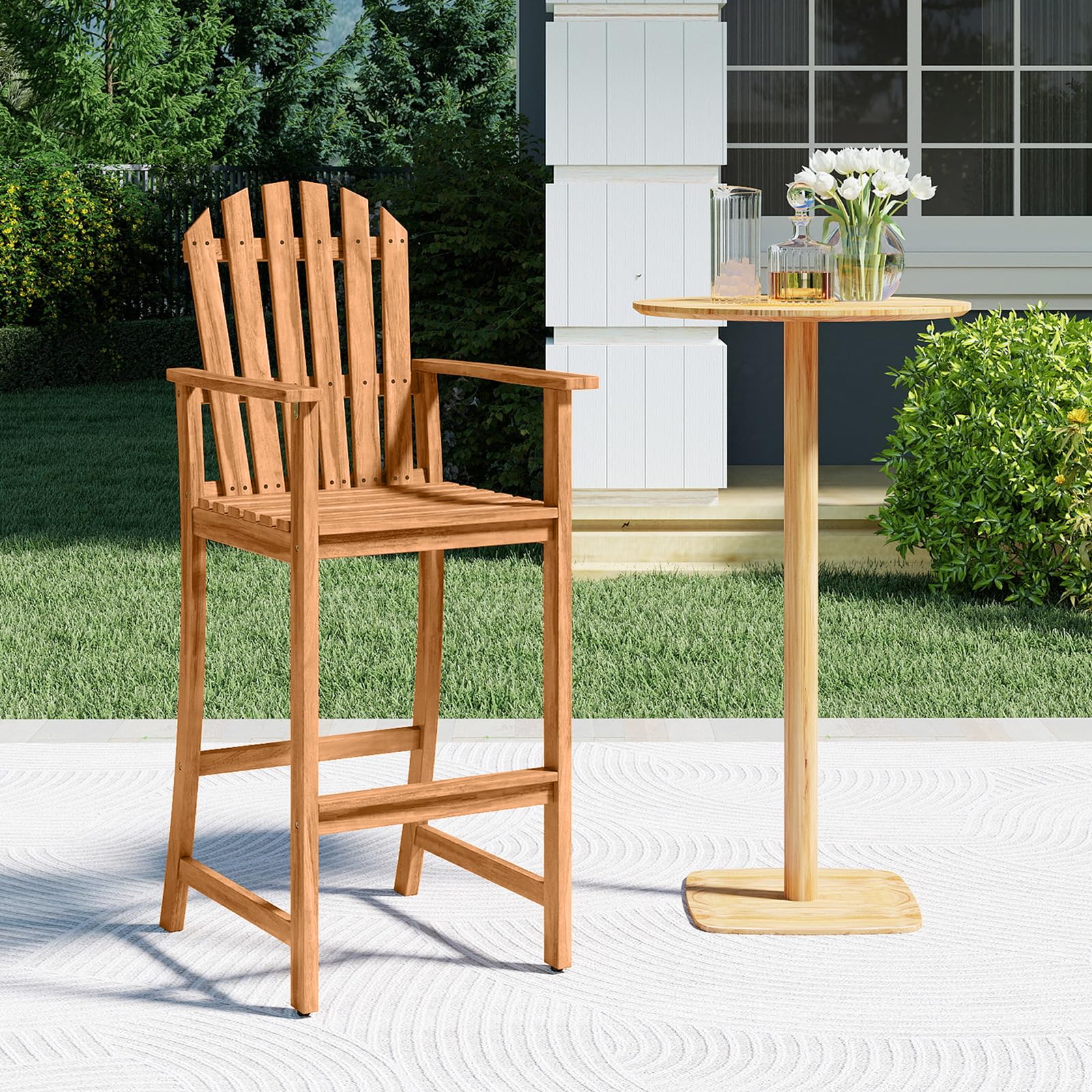 Tangkula Tall Adirondack Chair | Outdoor Acacia Wood Bar Stool with Back