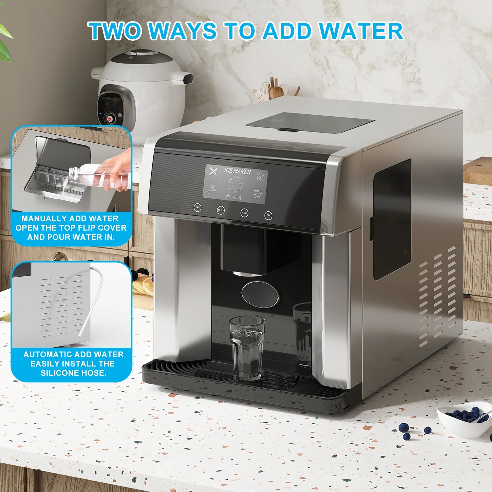 3 in 1 Ice Maker with Water Dispenser,40 lbs/24H,Ice Machine with Ice Crushing,Self Cleaning,Black(Water+Ice+Crushed Ice) - Image 10