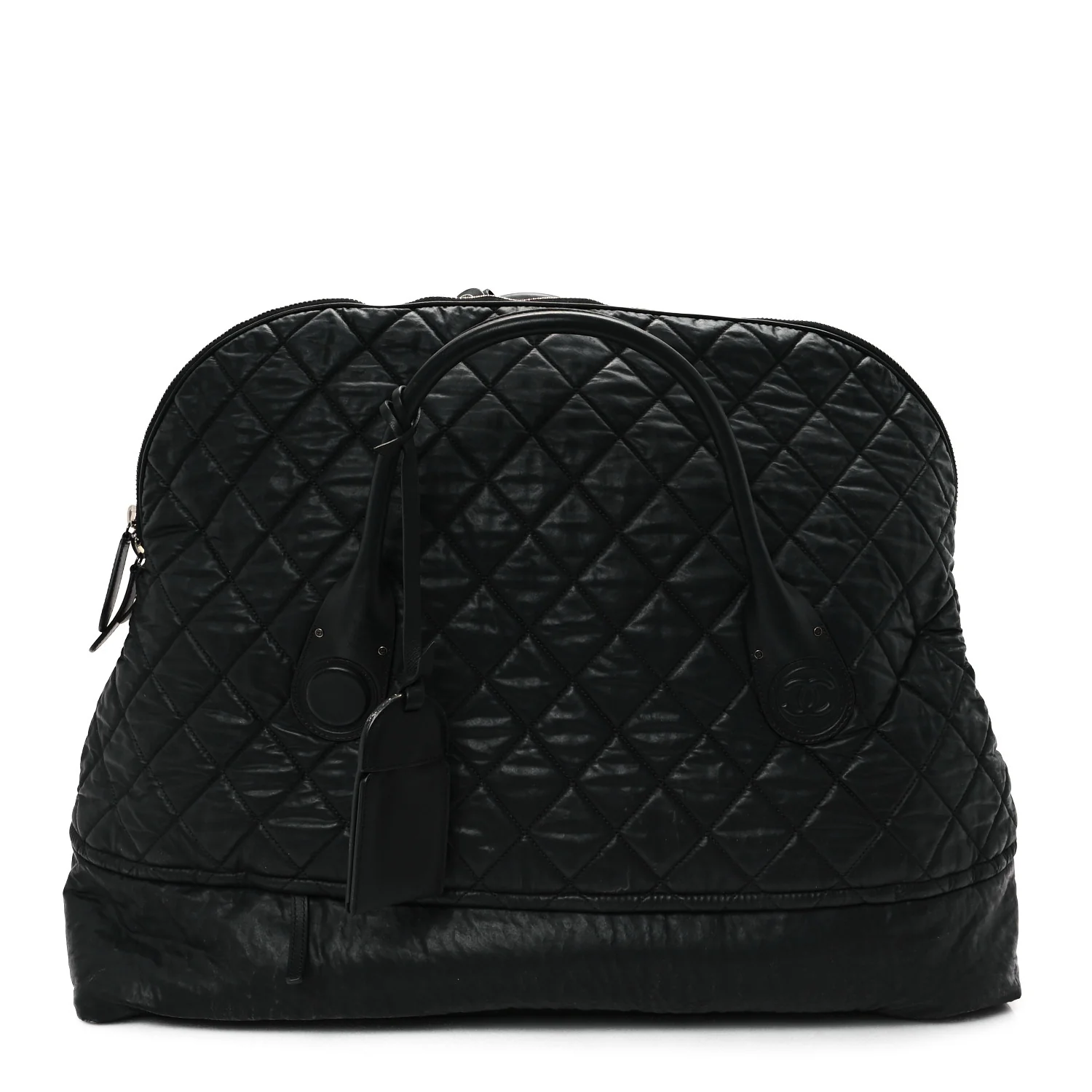 Coated Canvas Quilted Large Garment Travel Bag Black