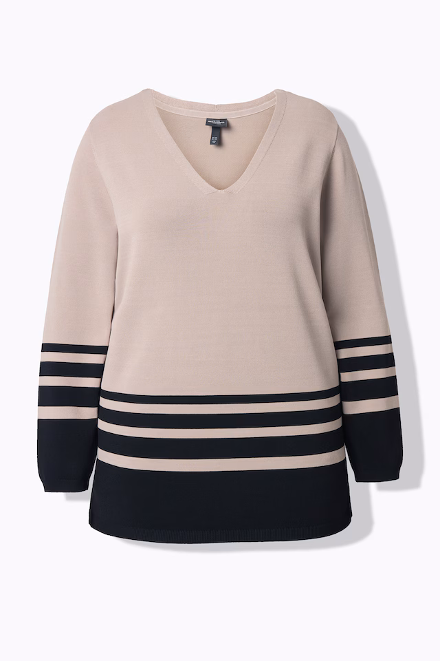 Border Stripe Long Sleeve V-Neck Sweater
