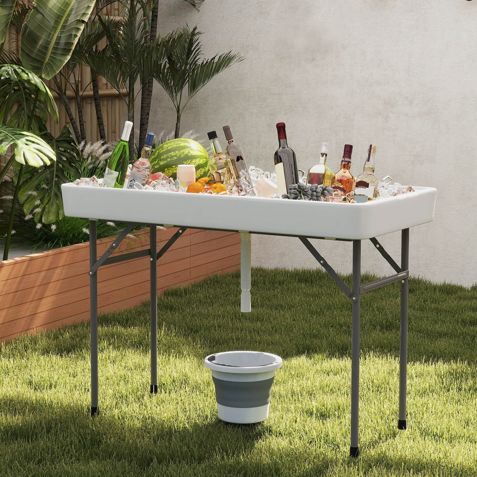 4 Foot Ice Cooler Folding Table Outdoor Portable Ice Bin Table with Large Sink - Image 2