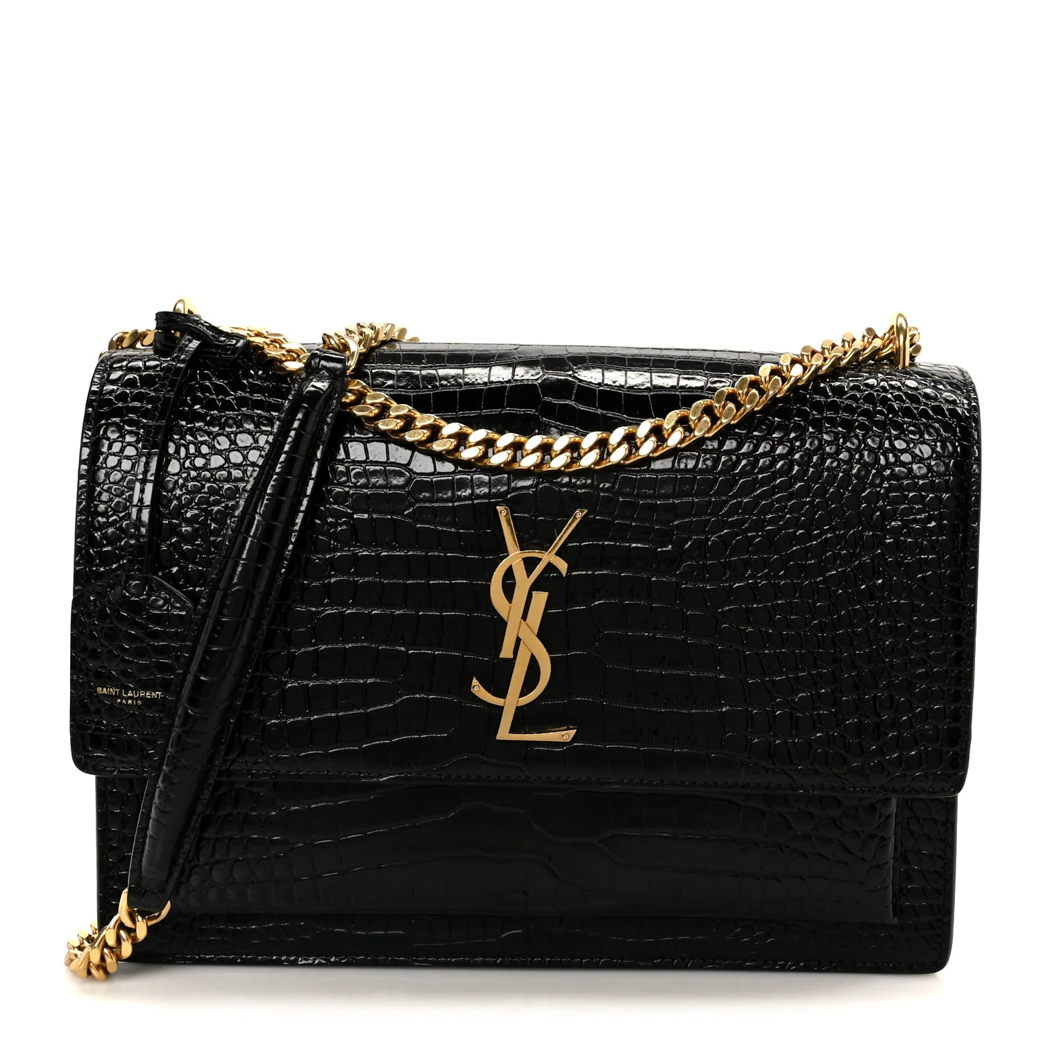 Calfskin Crocodile Embossed Large Monogram Sunset Black