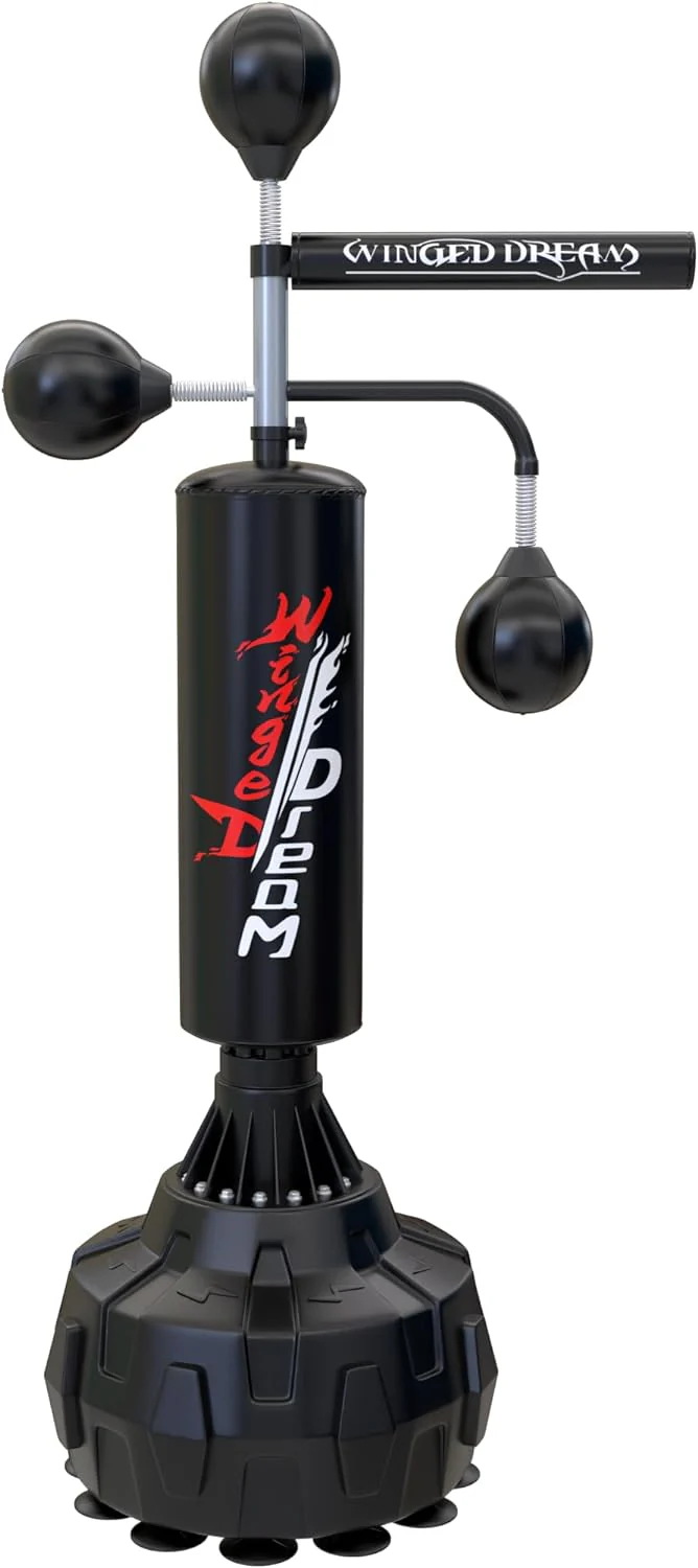 Gym Boxing Equipment, Heavy Punching Bag, Pedestal Bag, Spinnning Punching Bar with 3 Punching Balls, Professional MMA UFC Reaction Speed Training, for Adults, Youth (Pedestal is Separate)