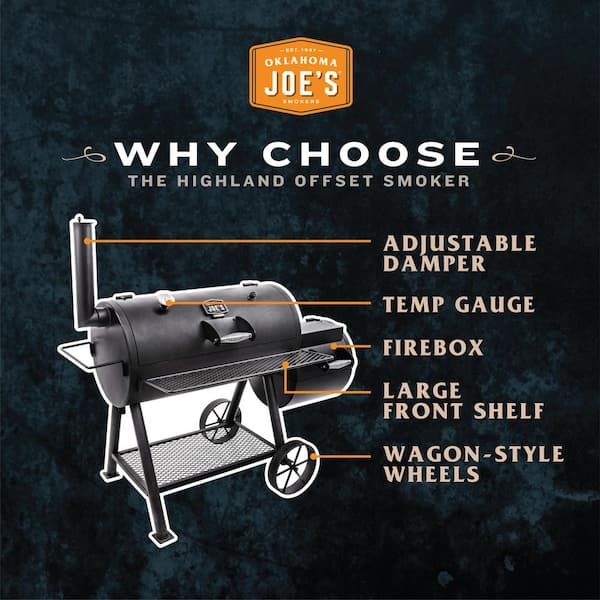 Highland Offset Charcoal Smoker and Grill in Black with 900 sq in Cooking Space Image 5