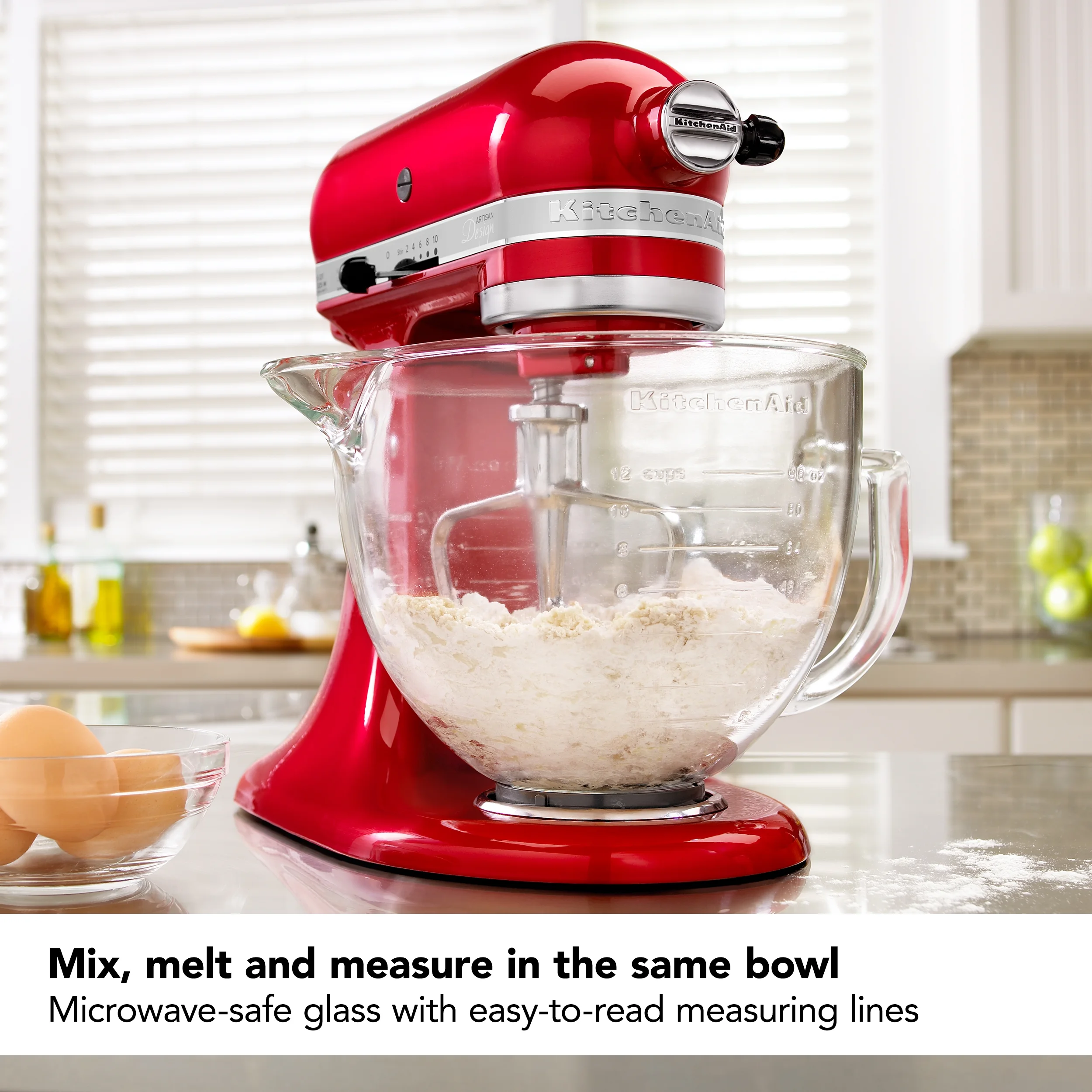 Kitchenaid 5 Quart Tilt - Head Glass Bowl with Measurement Markings & Lid, Clear, KSM5GB