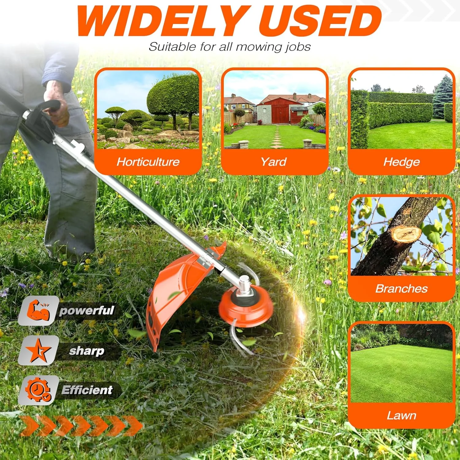52CC Orange Gas Weed Wacker, 2 Stroke Weed Eater Gas Powered, 6 in 1 Gas Hedge Trimmer, Gas Brush Cutter, Gas String Trimmer, Pole Saw with Extension Pole Image 6