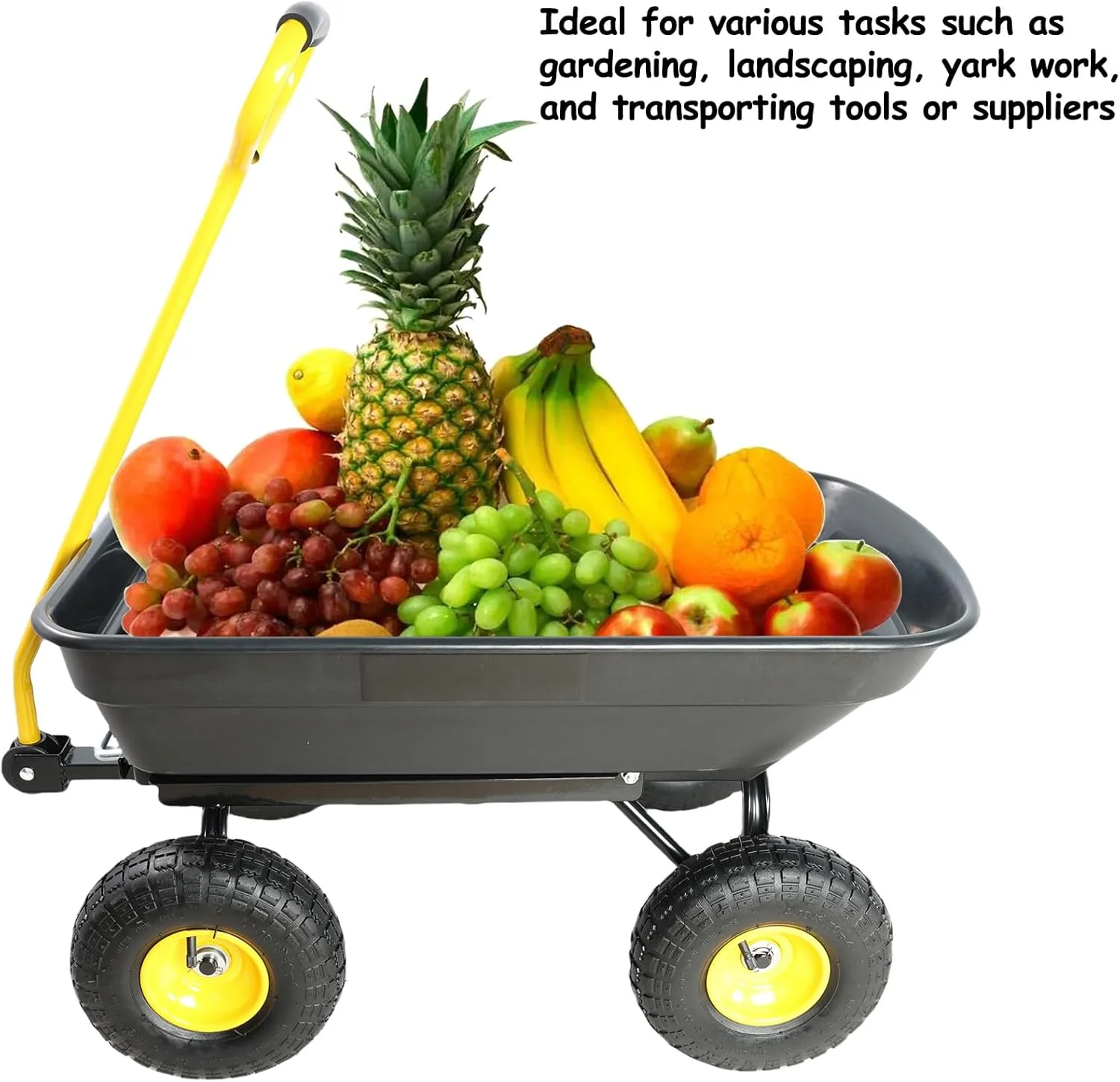 Garden Cart Yard Wagon Dump Cart on Wheels Outdoor Gardening Cart with Steel Frame Lawn Garden Dump Cart Utility, 220 lb. Capacity, 55 L, 10