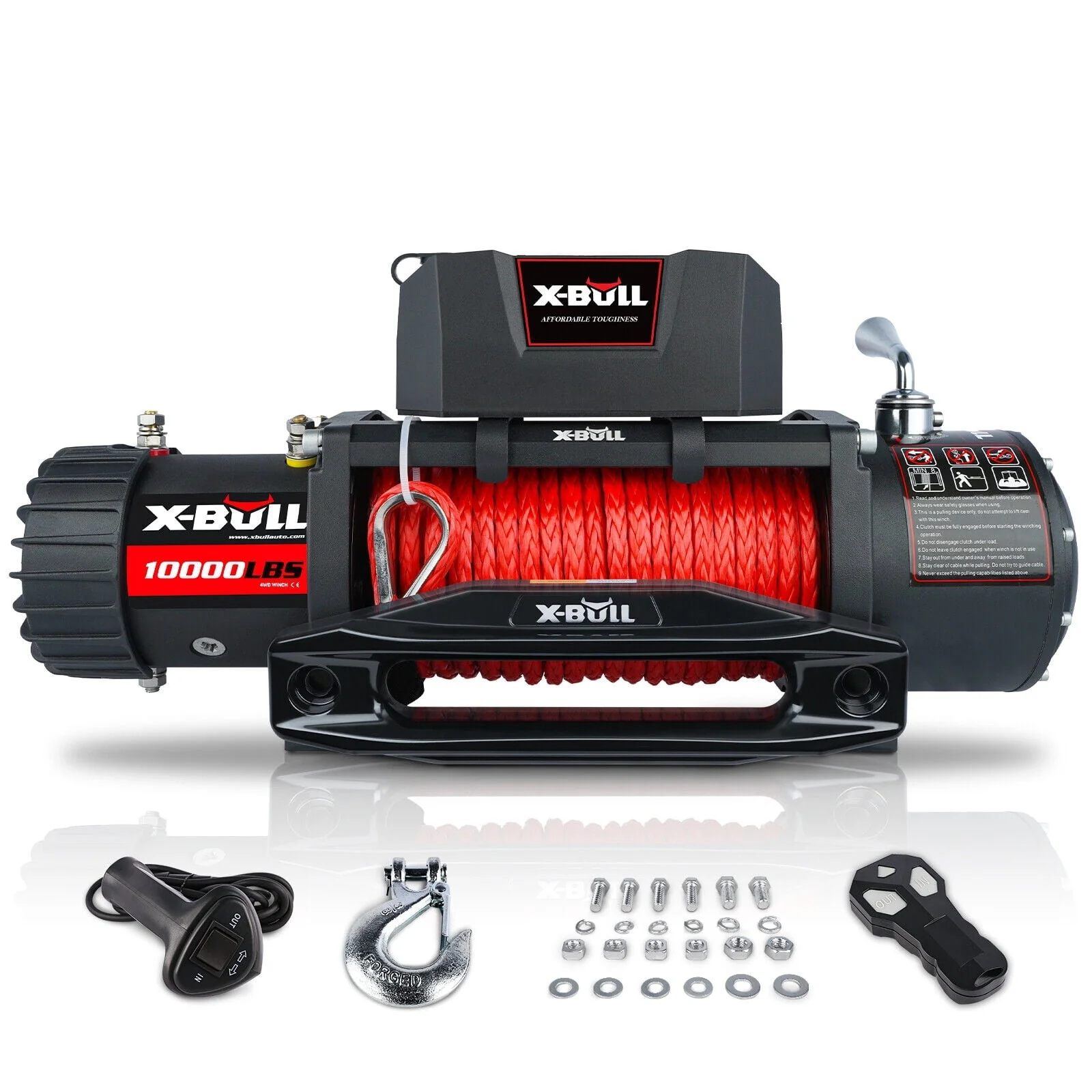 10000lb Winch Load Capacity Electric Winch Kit 12V Synthetic Rope Waterproof Electric Winch with Hawse Fairlead with Wireless Handheld Remote and Corded Control Recovery