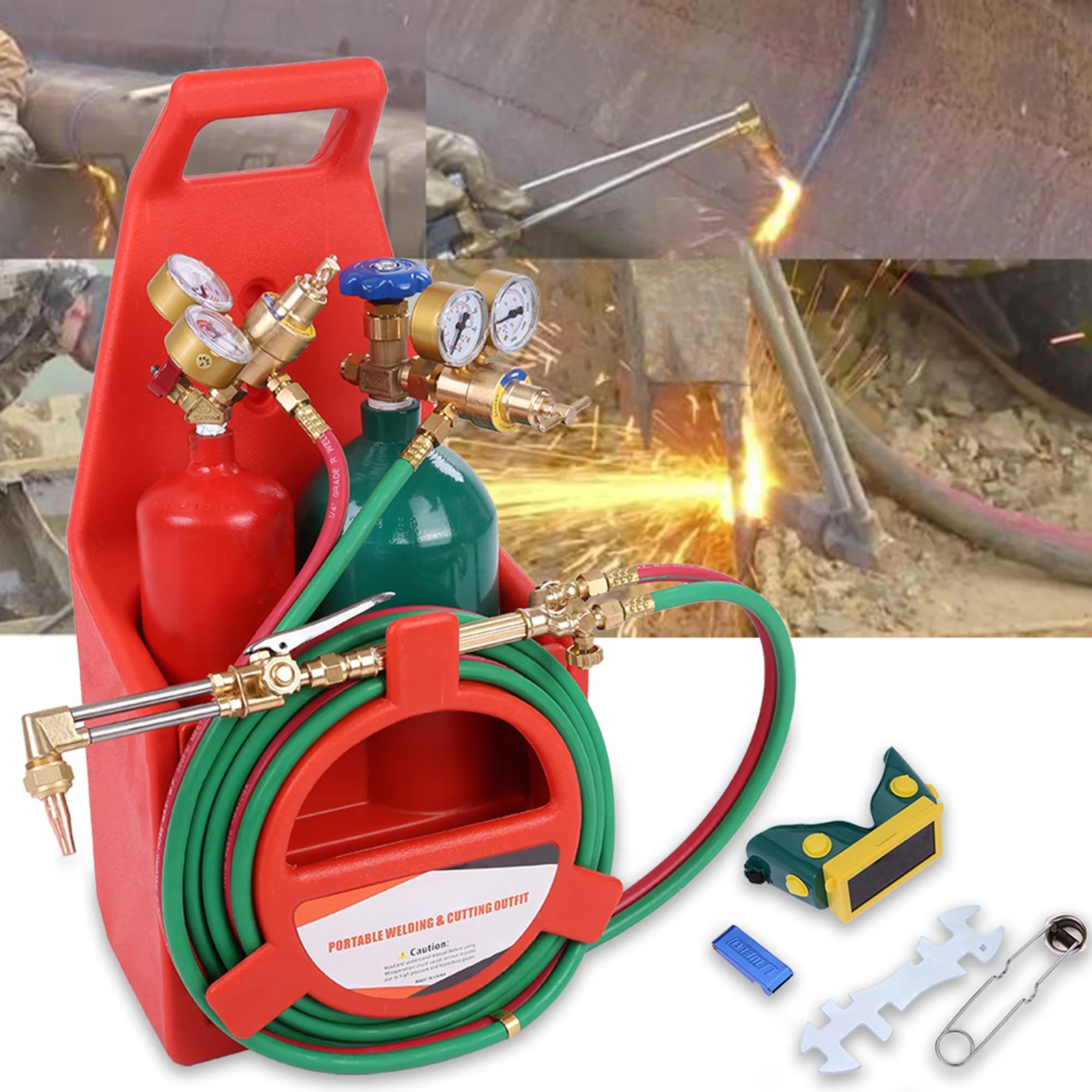 Oxy Acetylene Torch Kit Welding and Cutting Torch Set with Gauges Hose for Metal Working, Includes 2 Tanks, 12-feet Hose Length(Red) - Image 2