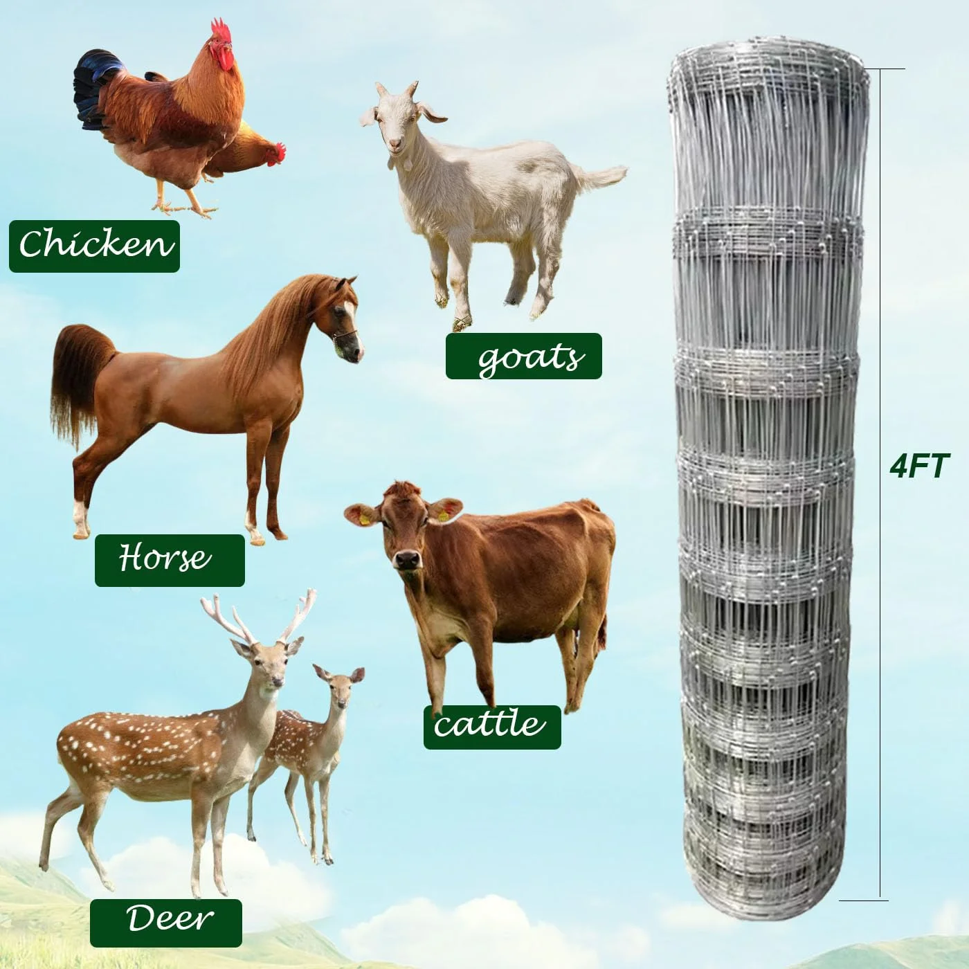 Farm Fence, 4ft x 164ft Galvanized Wire Fencing, Cattle Fence, Deer Fence, Heavy Zinc Coating Farm Fence Used to Hog Goat Fencing for Yard Garden and Field(4' x 164') - Image 6