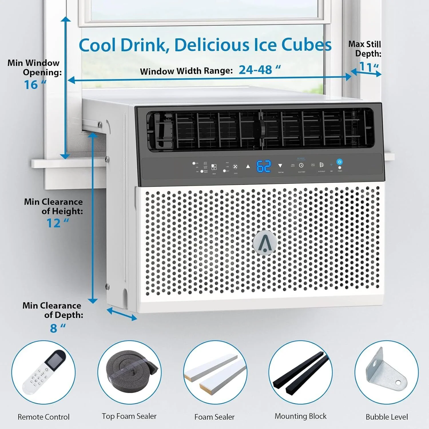 8000Btus Window Air Conditioner Over the Sill AC Up to 370 Sq.Ft With Remote App(8000 BTU) - Image 8